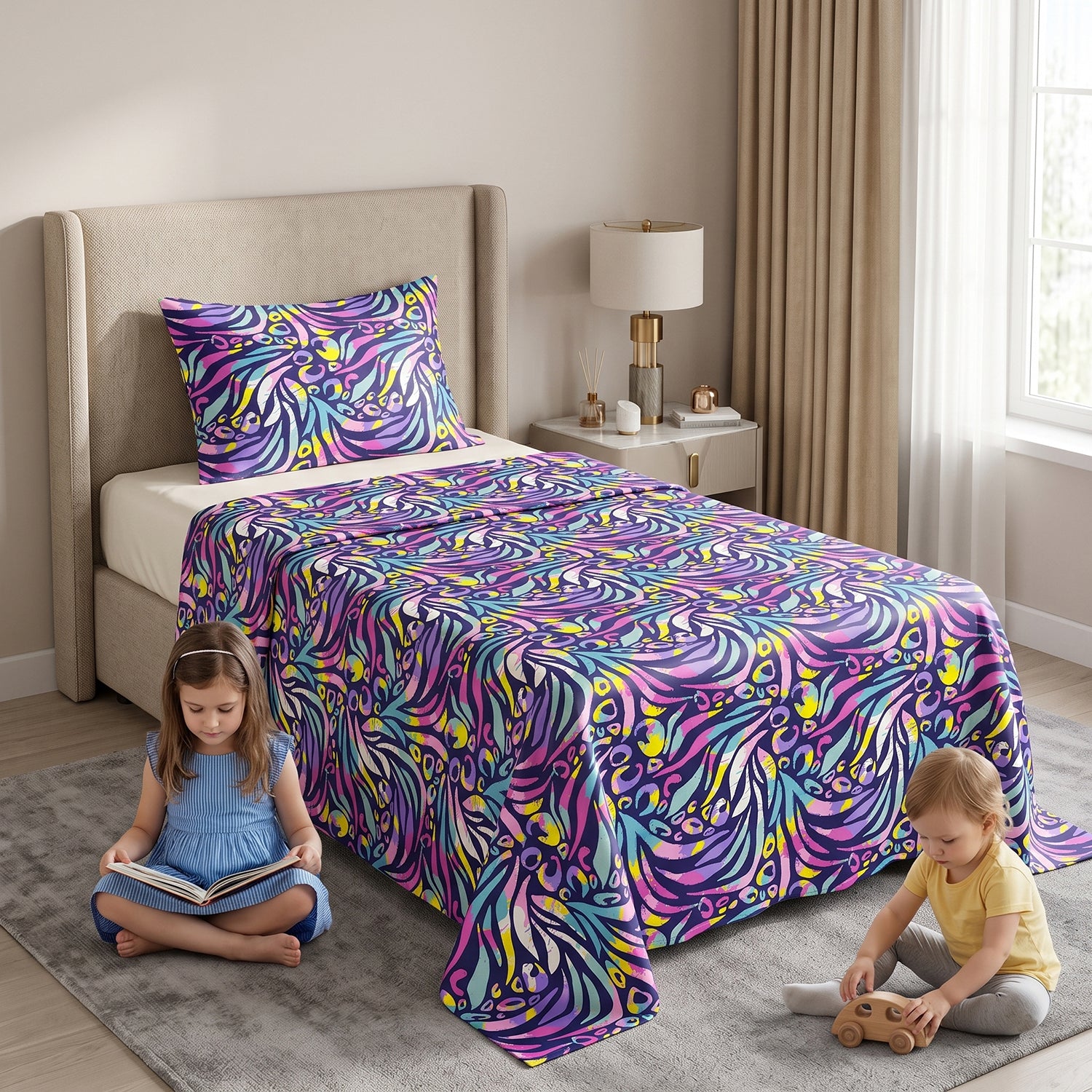 Neon Safari kids printed bedsheet set 2 pcs by Nylsa