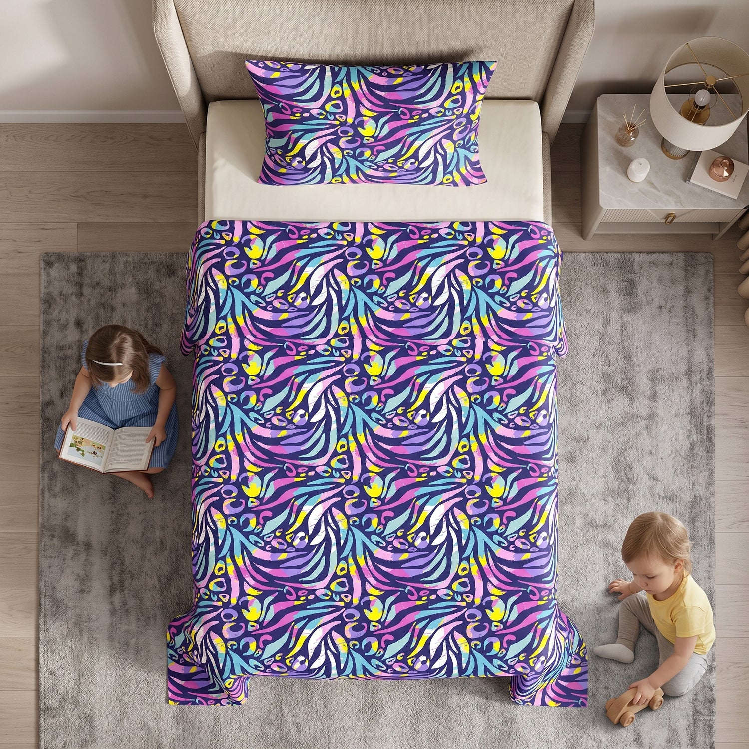 Neon Safari kids printed bedsheet set 2 pcs by Nylsa