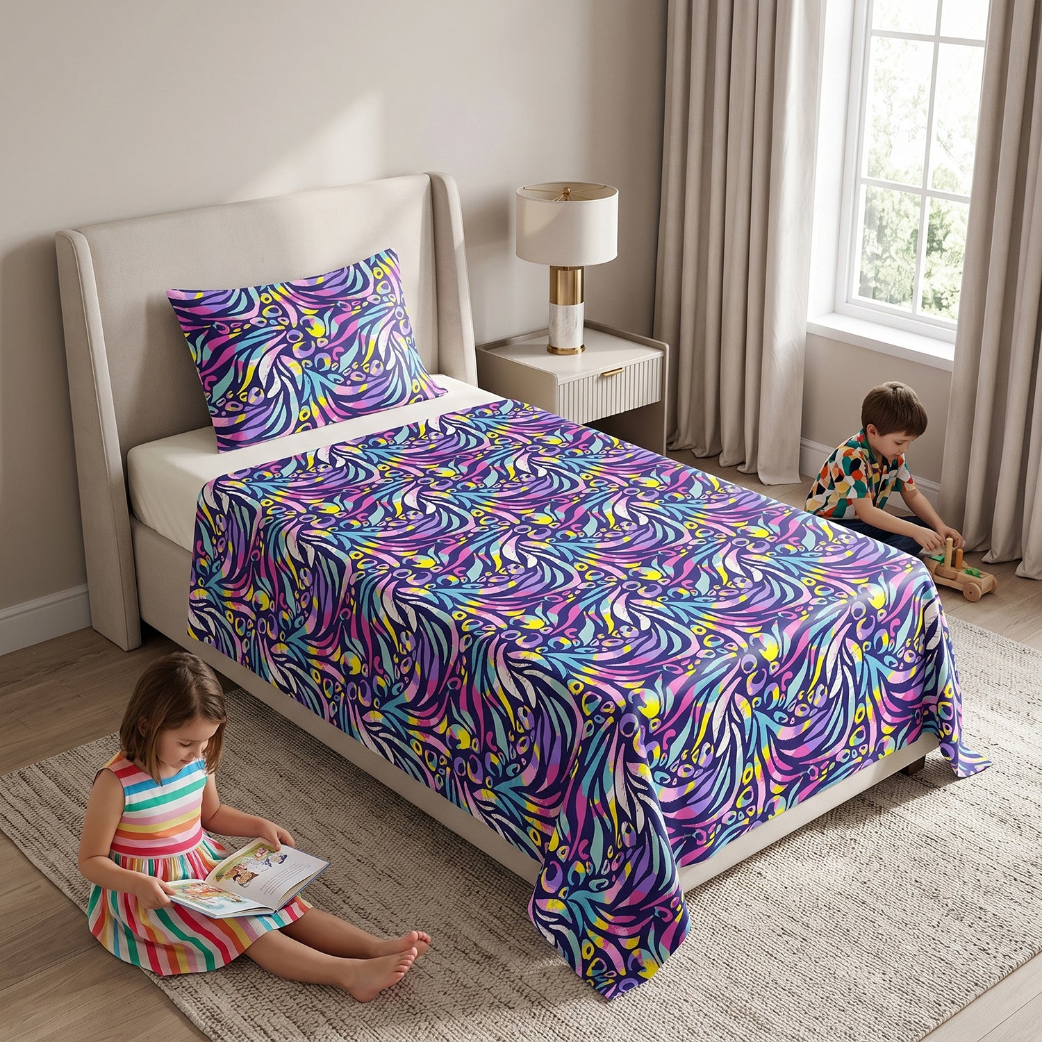 Neon Safari kids printed bedsheet set 2 pcs by Nylsa