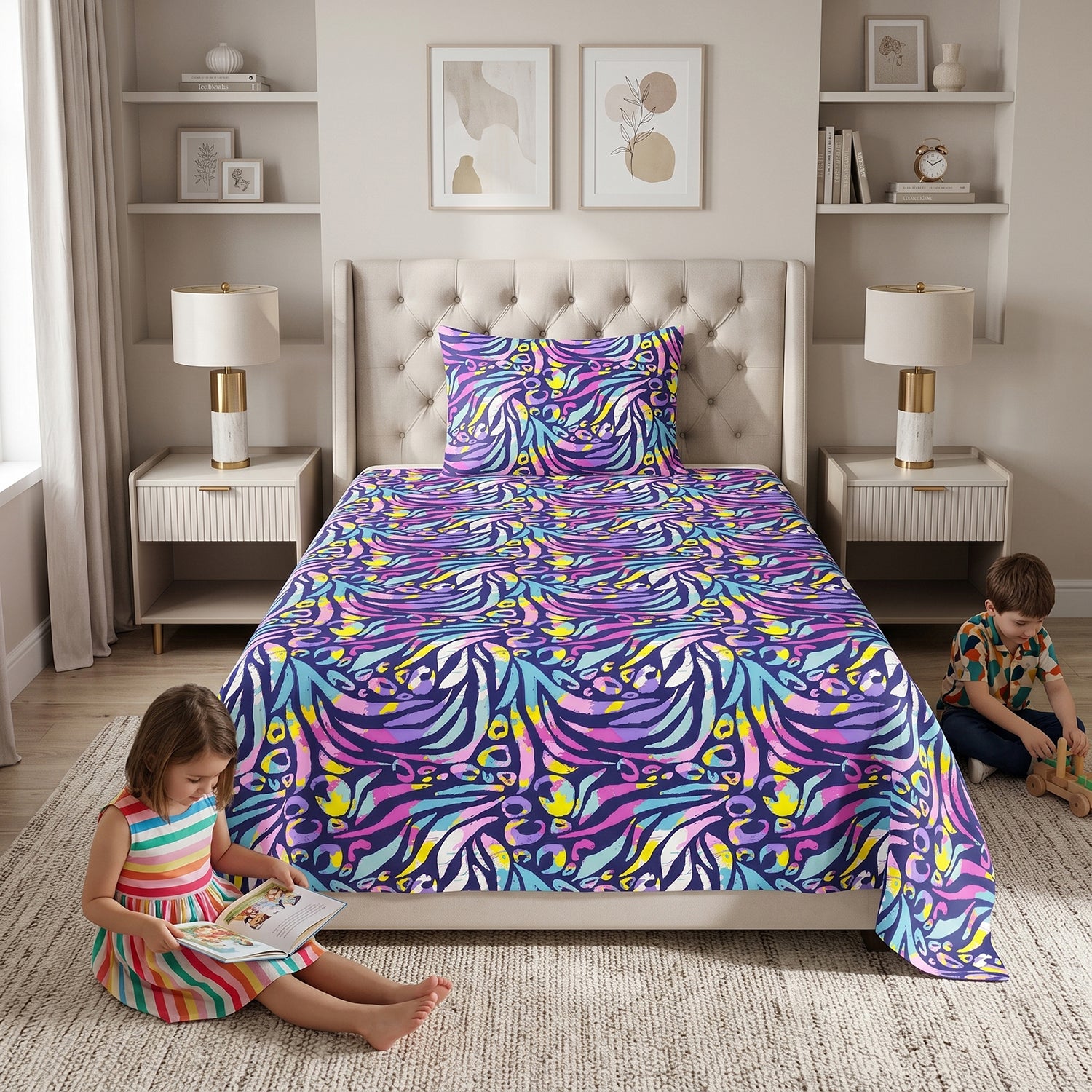 Neon Safari kids printed bedsheet set 2 pcs by Nylsa