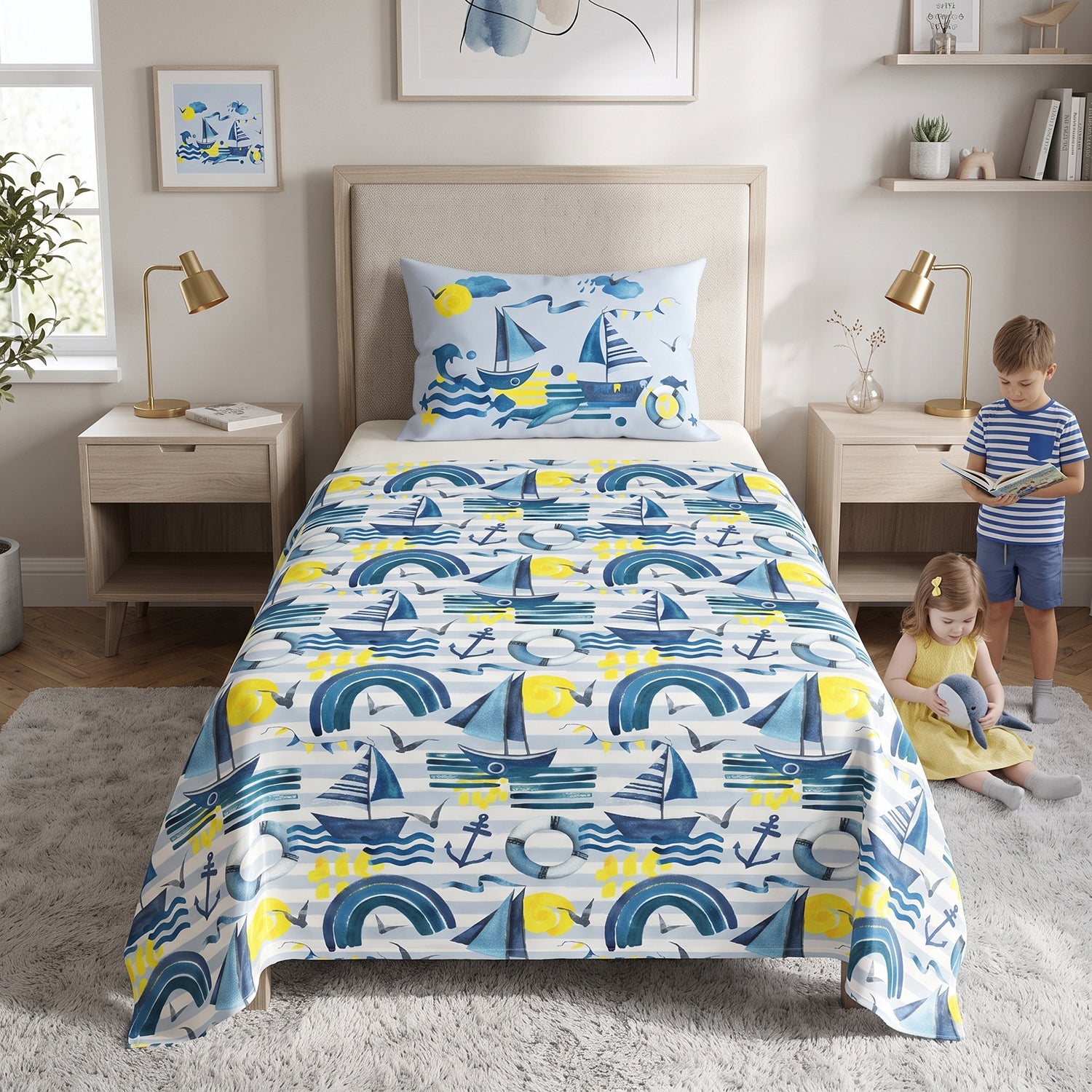 Nautical kids printed bedsheet set 2 pcs by Nylsa