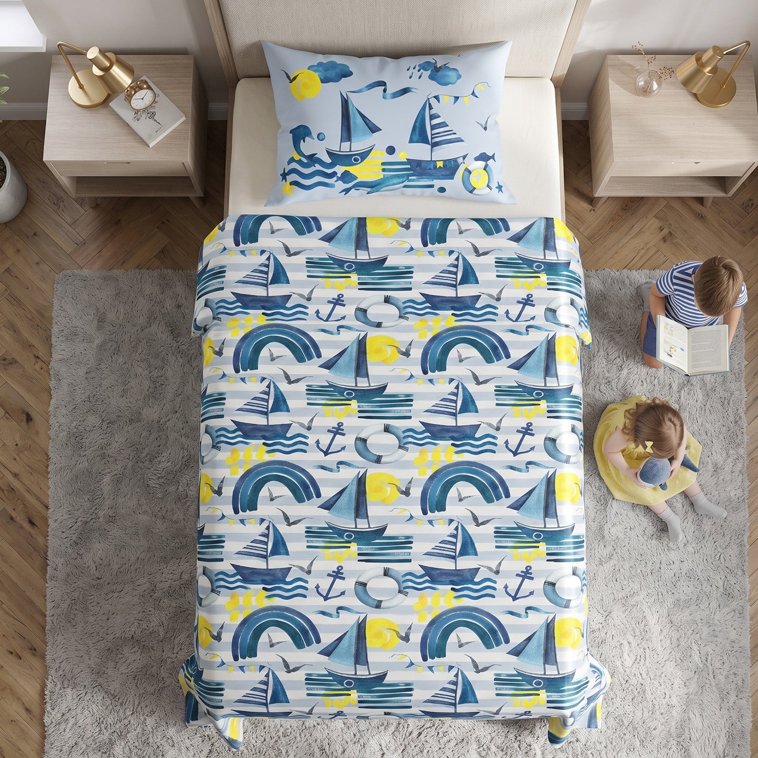Nautical kids printed bedsheet set 2 pcs by Nylsa