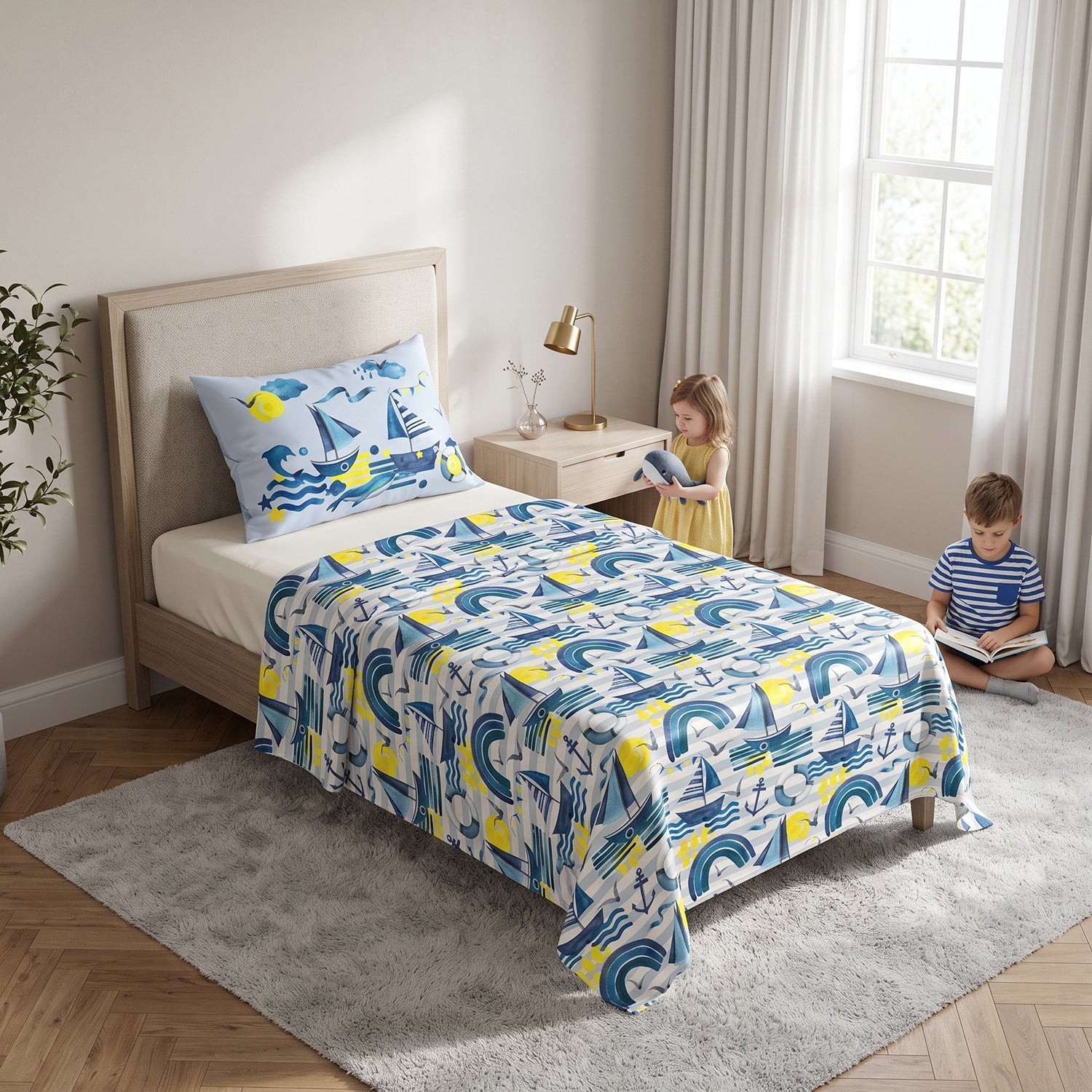 Nautical kids printed bedsheet set 2 pcs by Nylsa