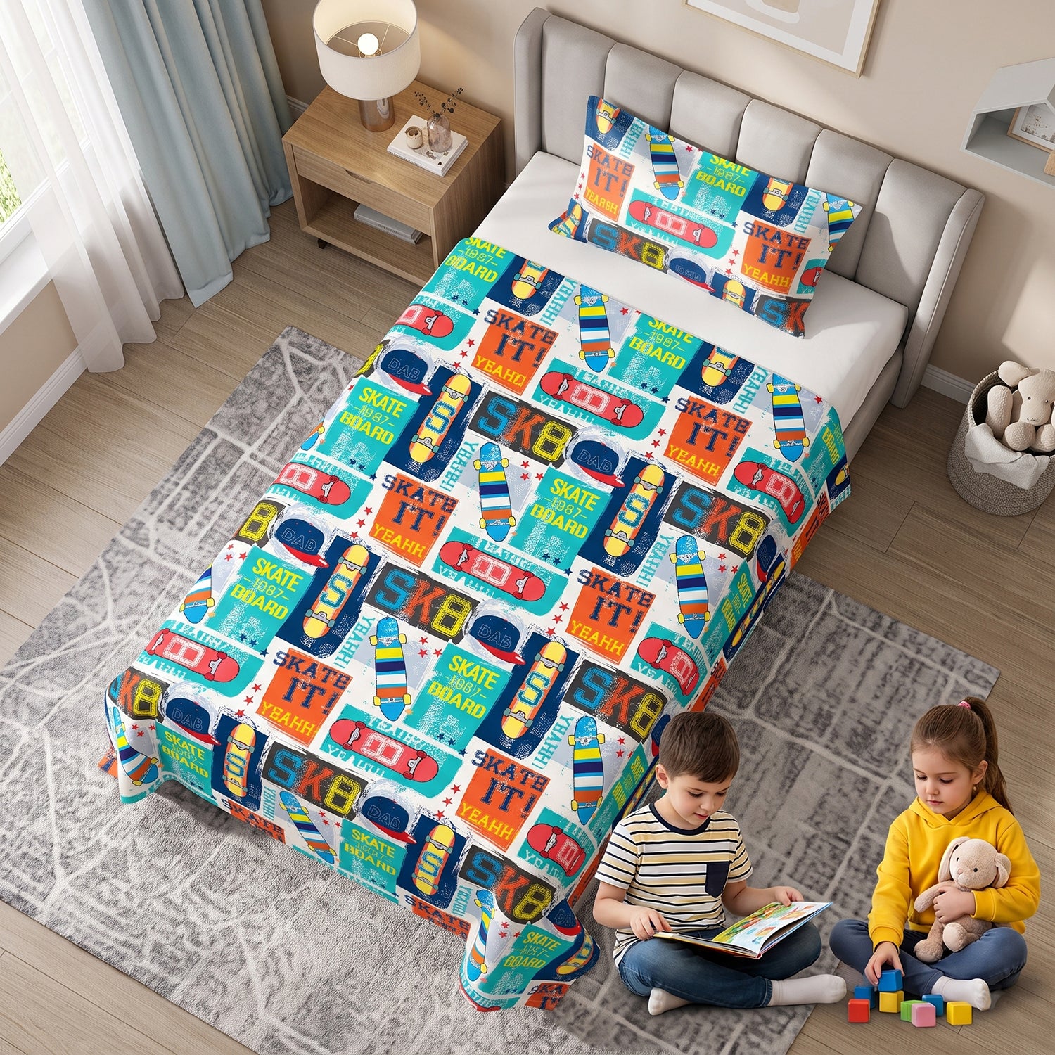 Skater kids printed bedsheet set 2 pcs by Nylsa