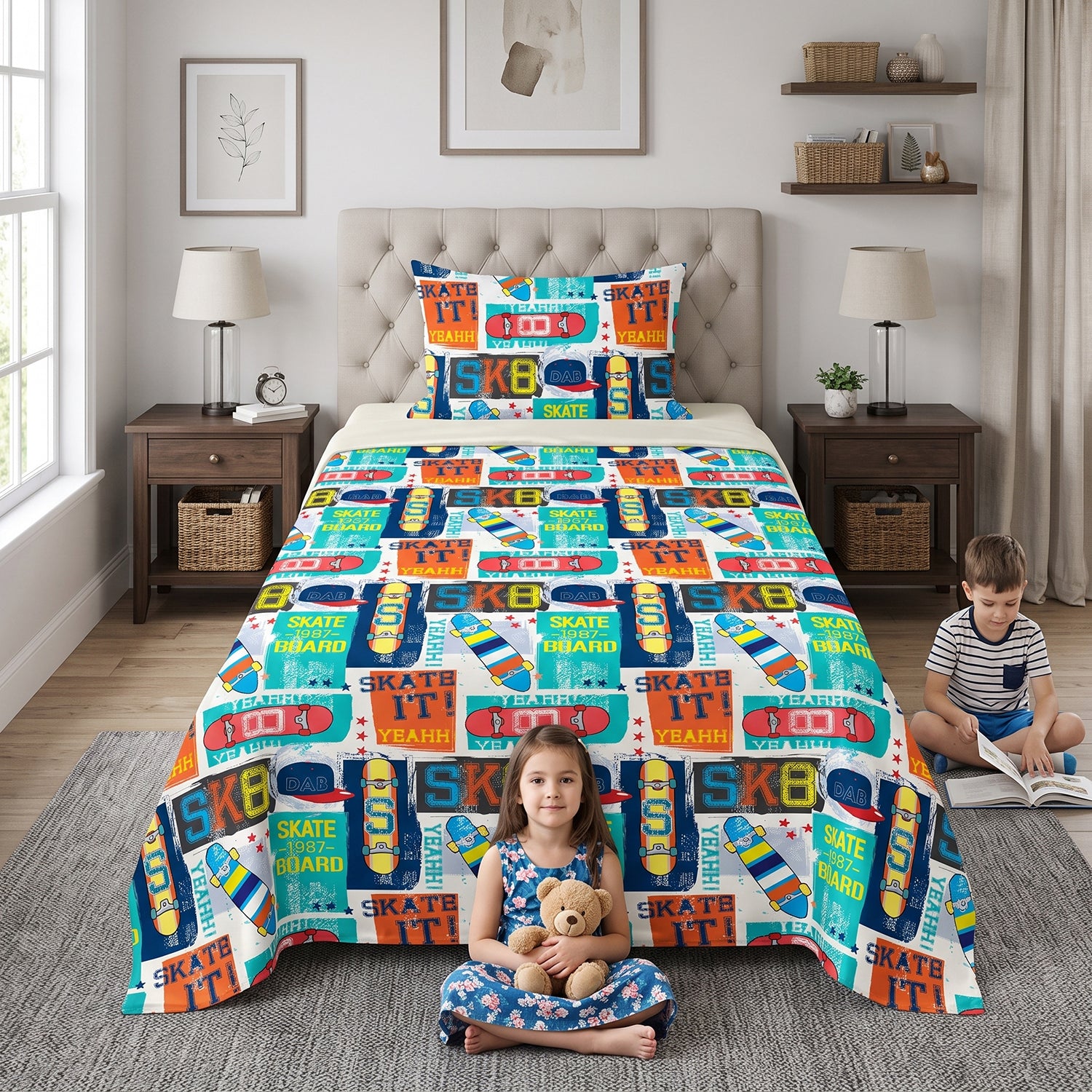 Skater kids printed bedsheet set 2 pcs by Nylsa