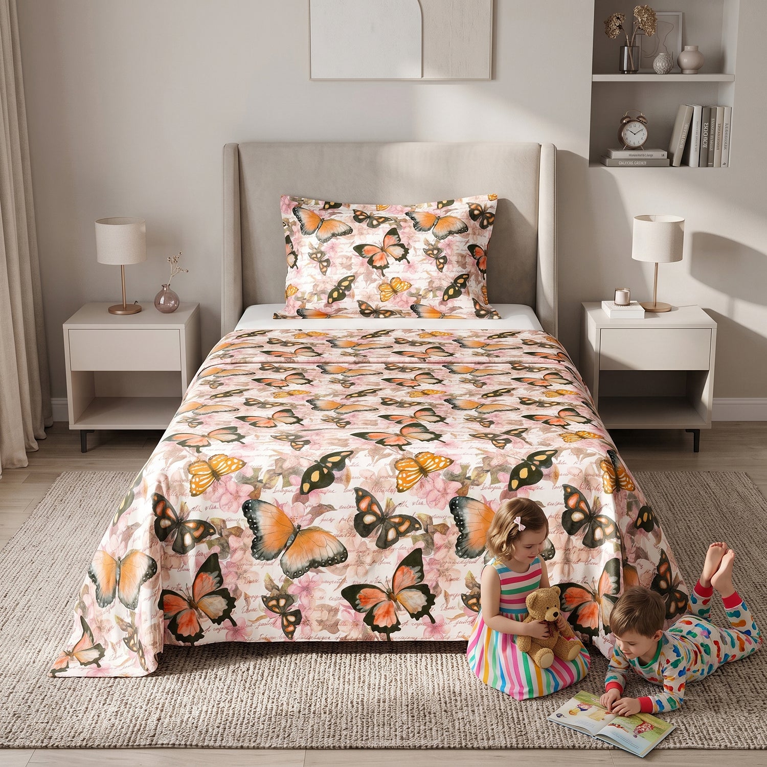 Flutter kids printed bedsheet set 2 pcs by Nylsa