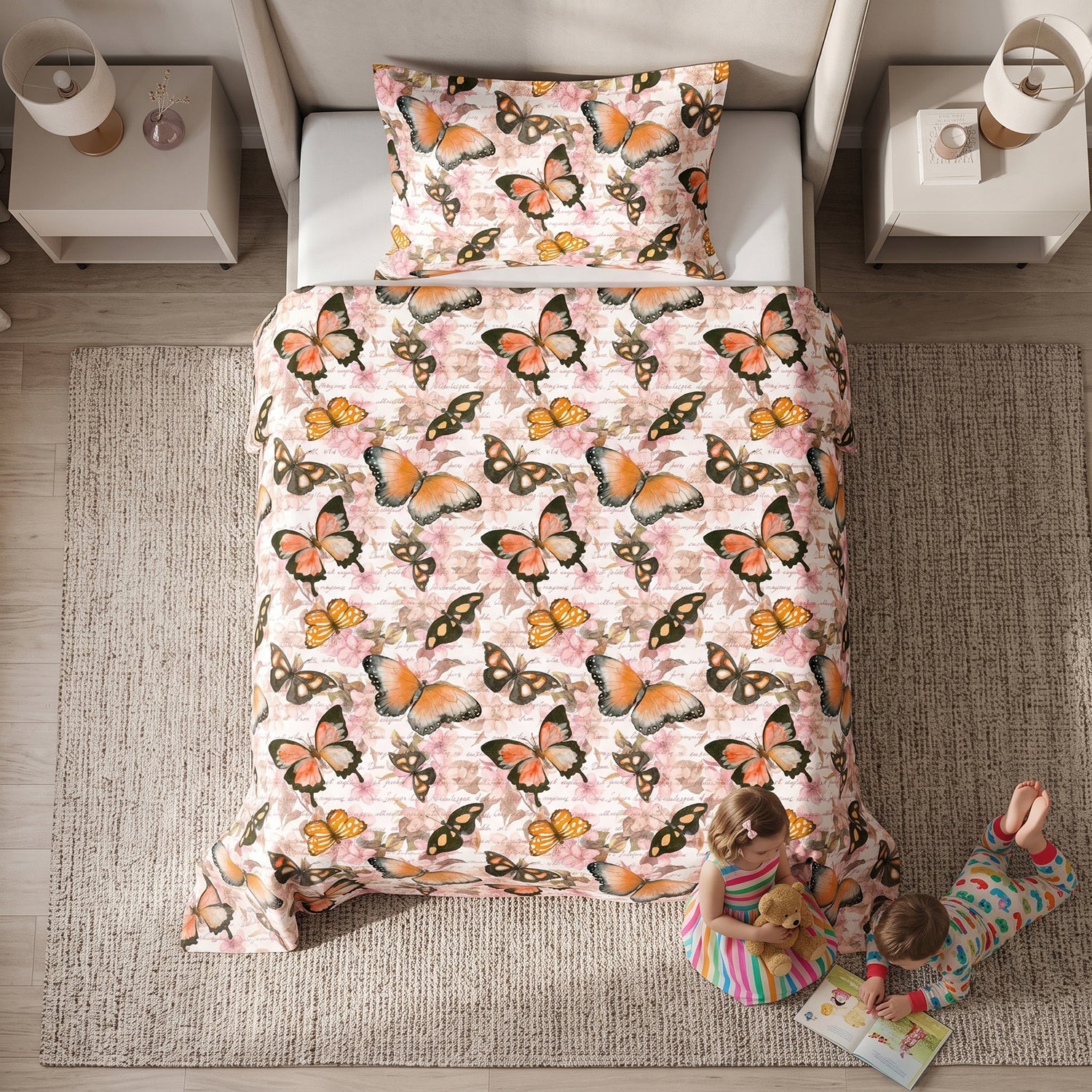 Flutter kids printed bedsheet set 2 pcs by Nylsa