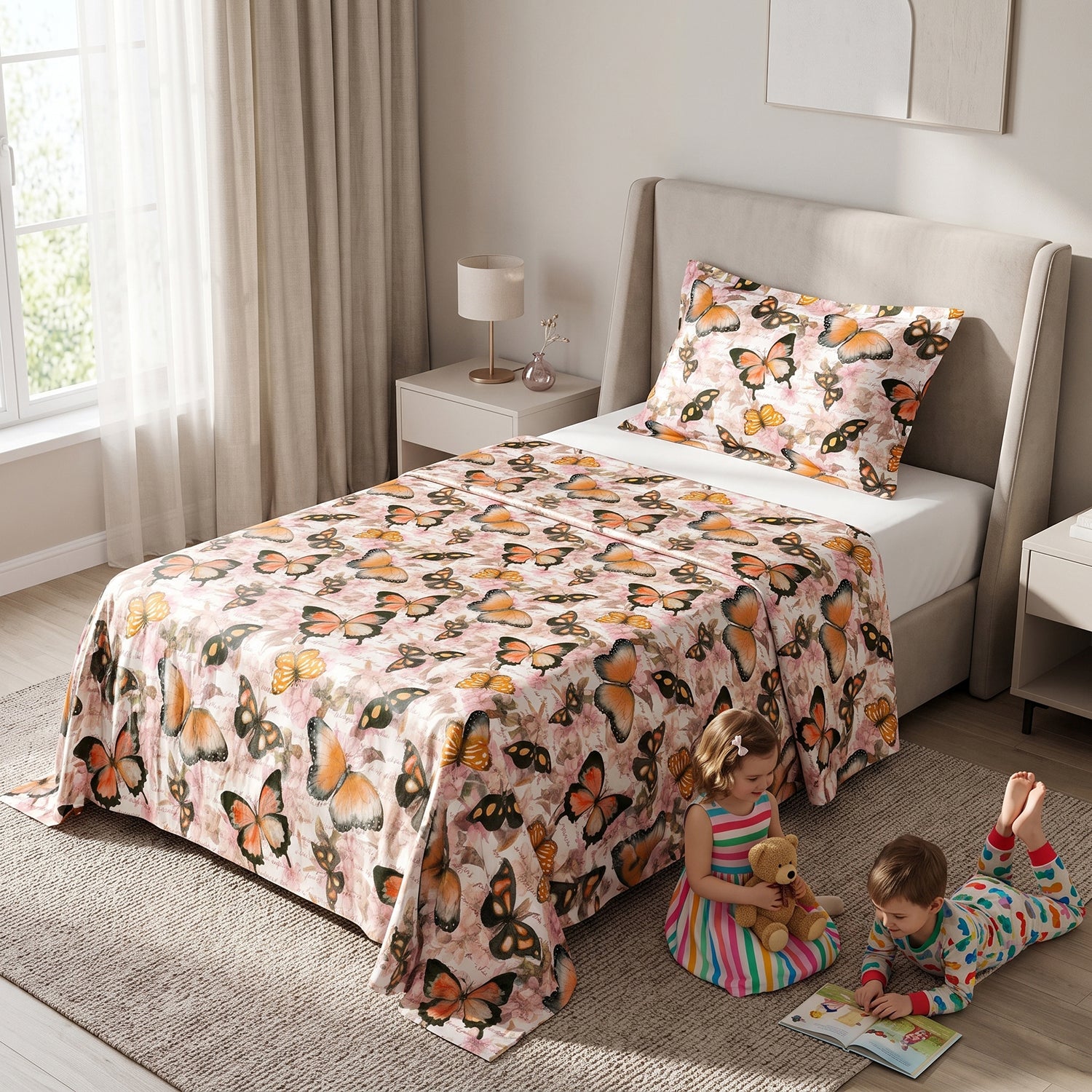 Flutter kids printed bedsheet set 2 pcs by Nylsa