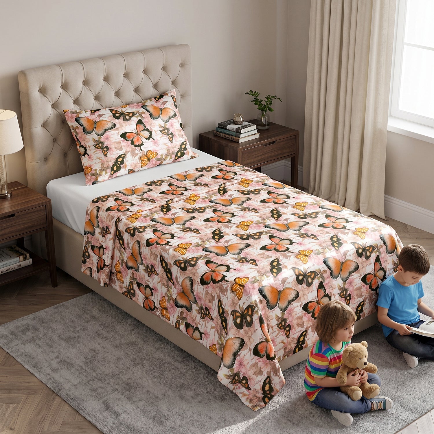 Flutter kids printed bedsheet set 2 pcs by Nylsa