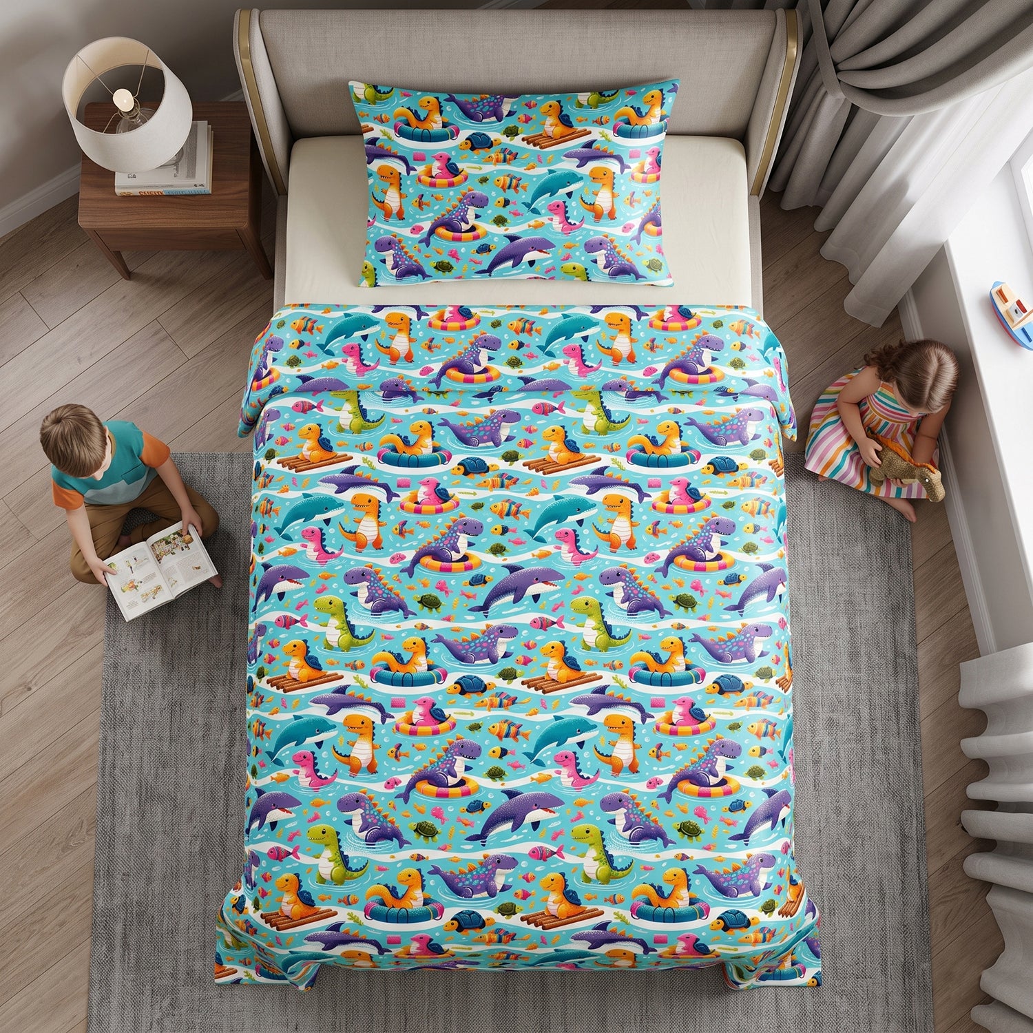 DinoSplash kids printed bedsheet set 2 pcs by Nylsa