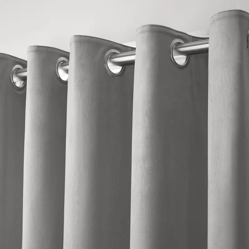 Slate velvet eyelet curtains pair by Nylsa