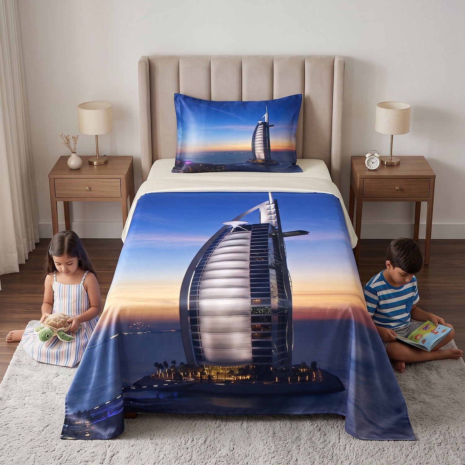 Burj kids printed bedsheet set 2 pcs by Nylsa