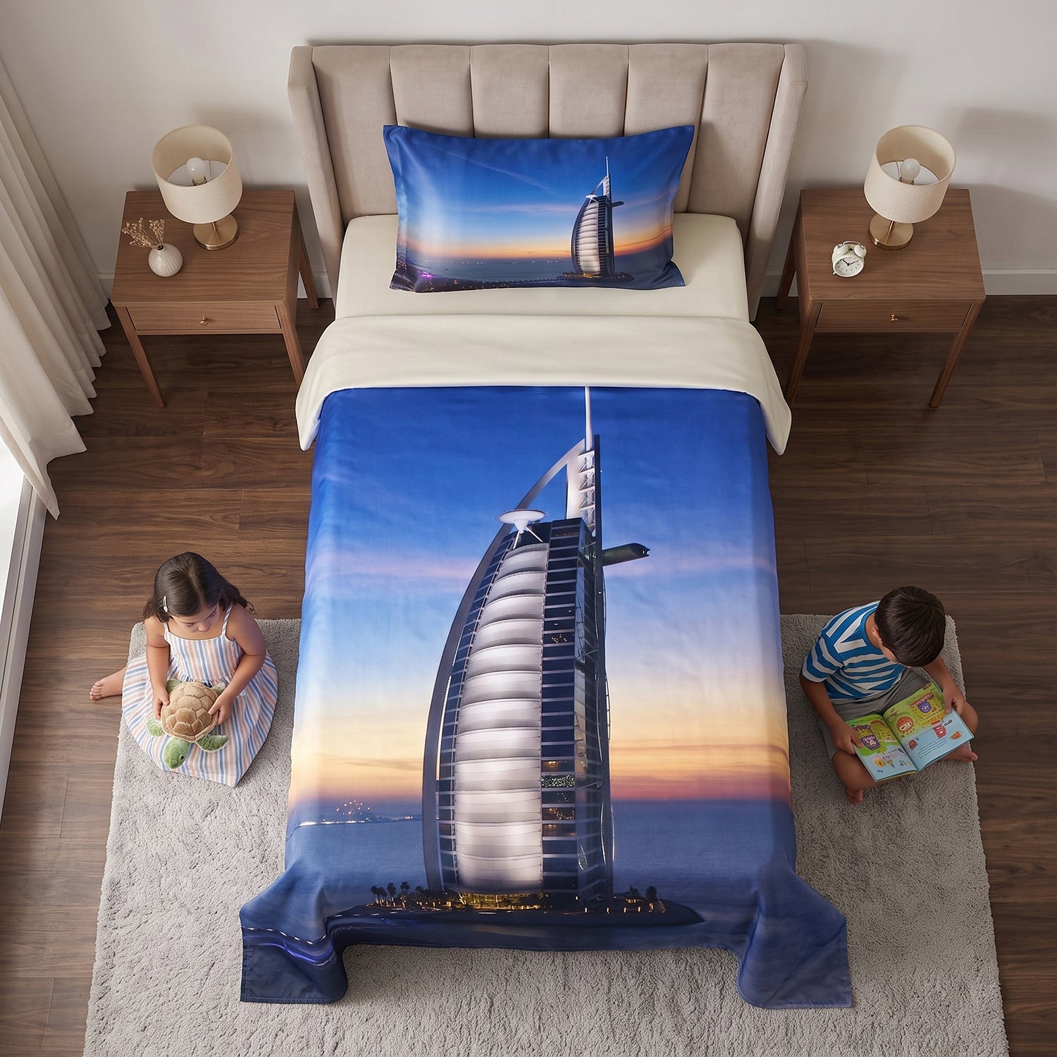 Burj kids printed bedsheet set 2 pcs by Nylsa