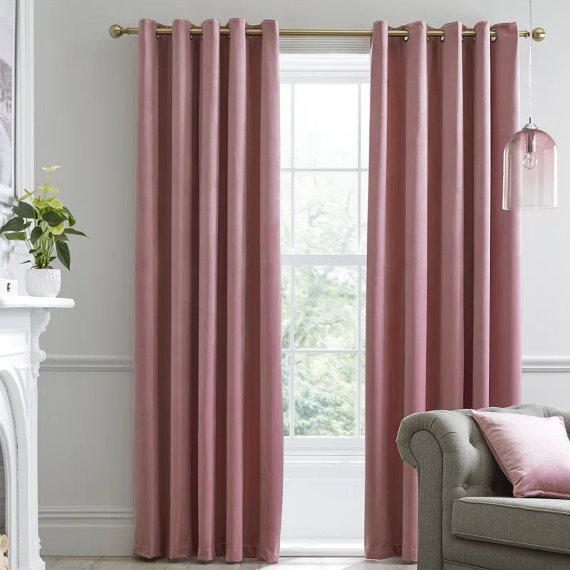Blush velvet eyelet curtains pair by Nylsa