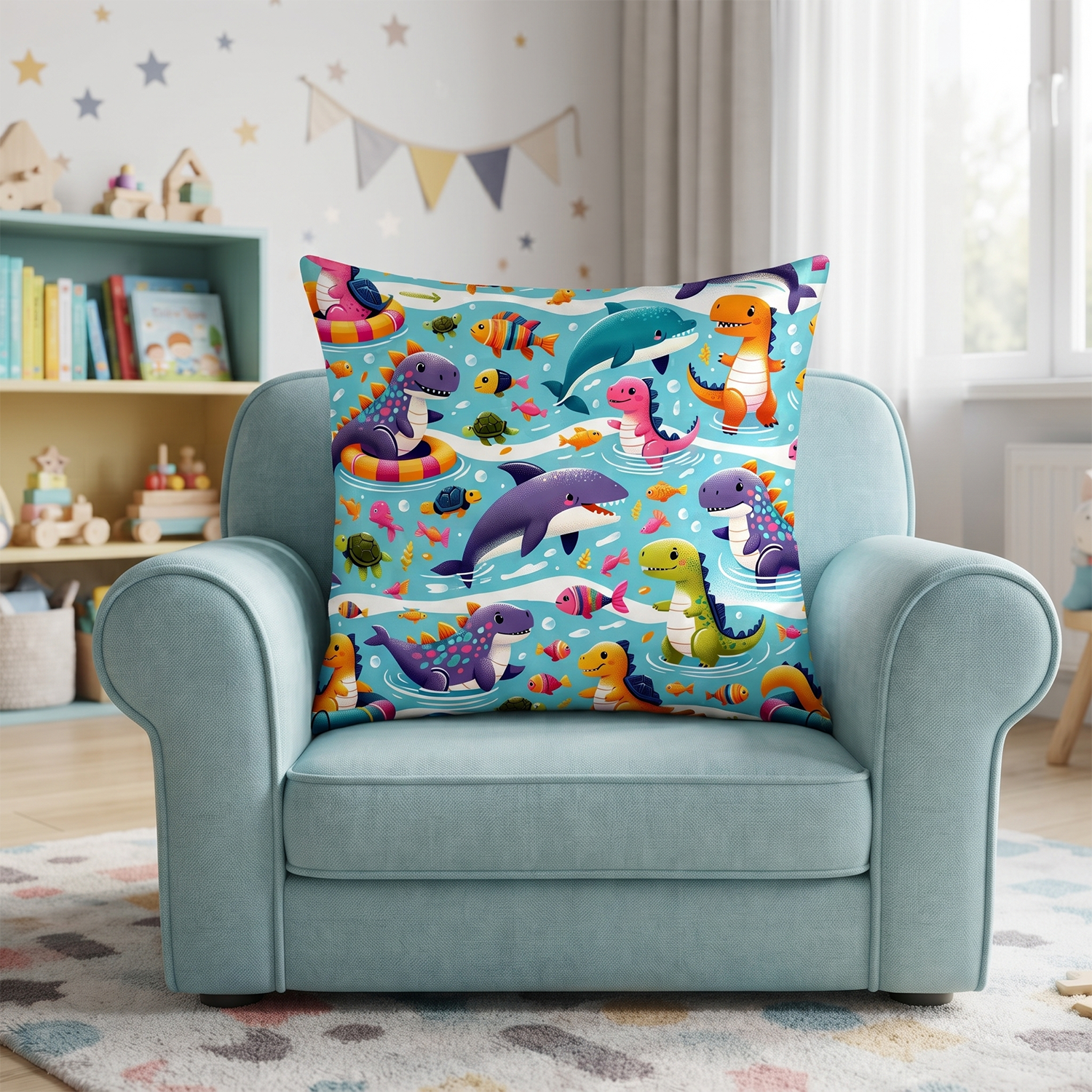 DinoSplash kids printed cushion cover by Nylsa