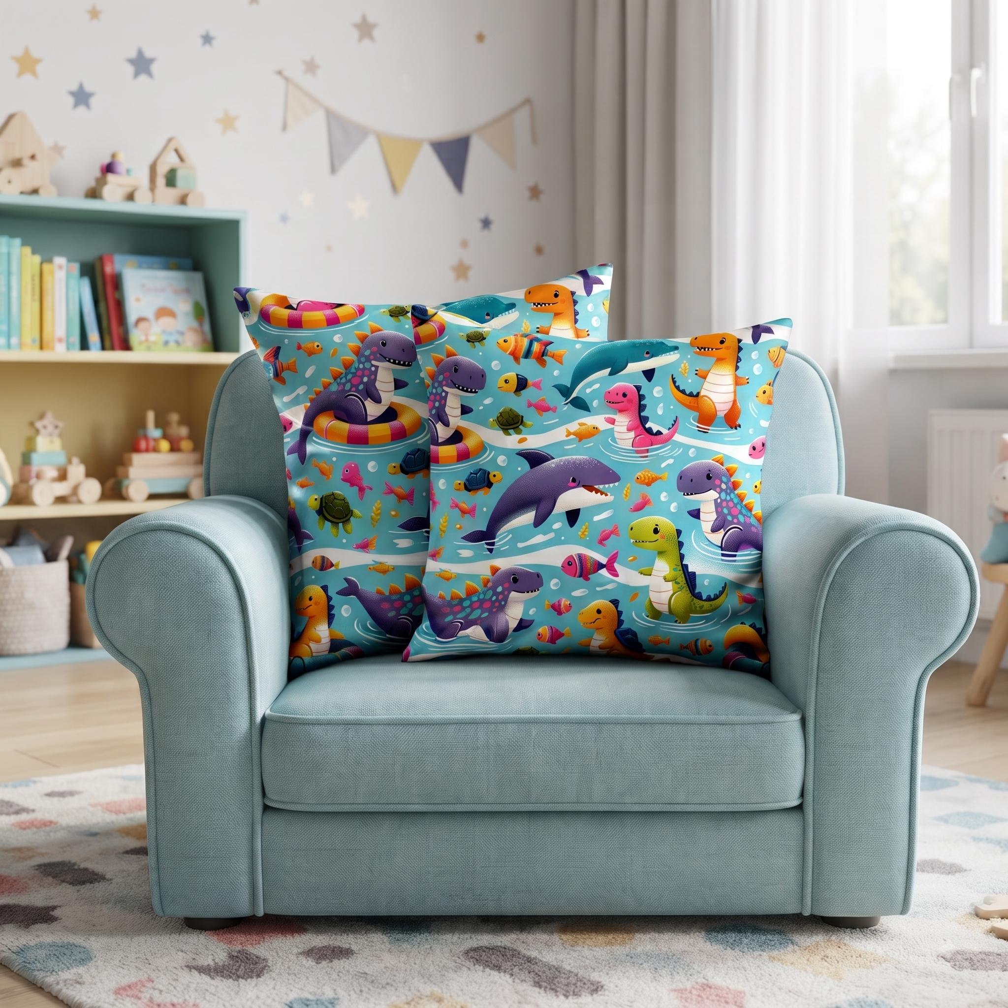 DinoSplash kids printed cushion cover by Nylsa