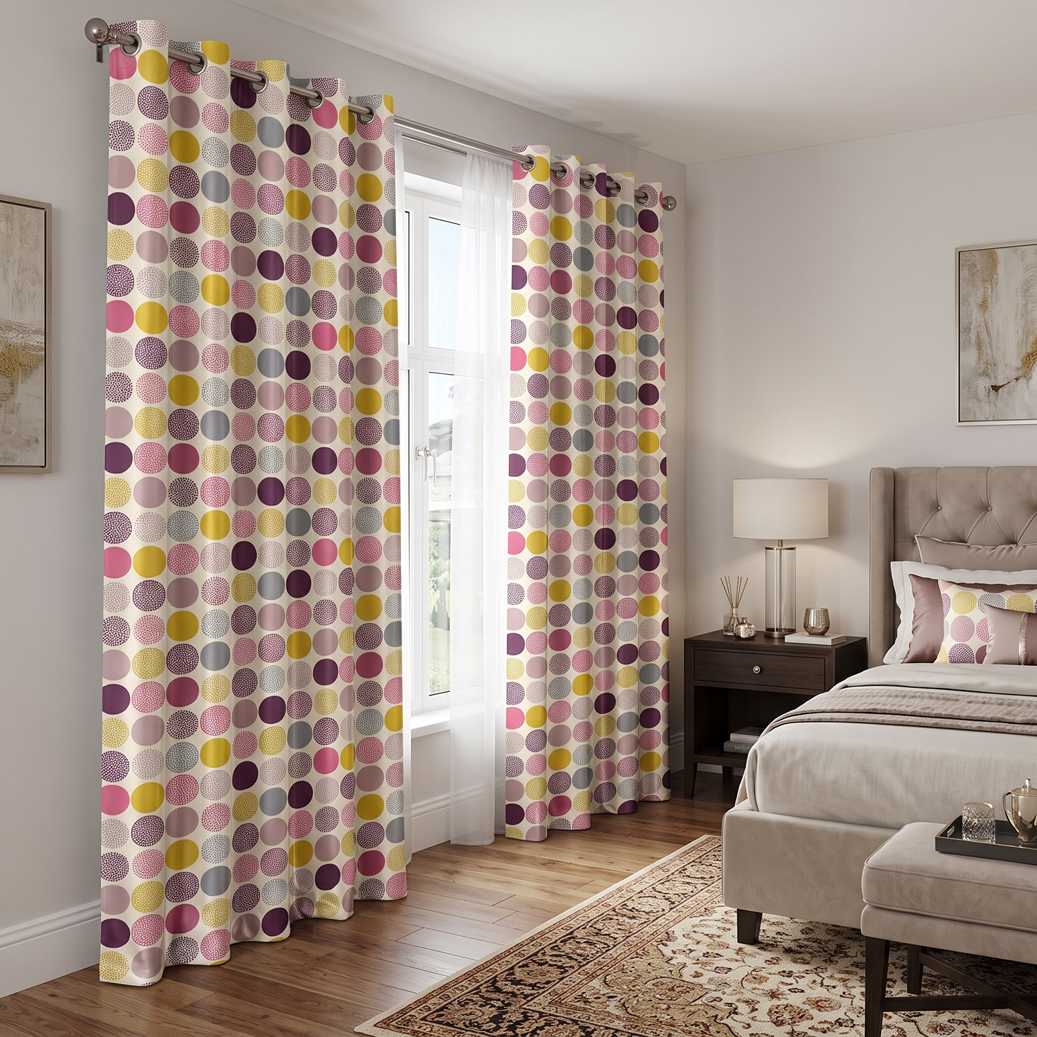 Confetti Digital Printed Eyelet Curtains – Pair