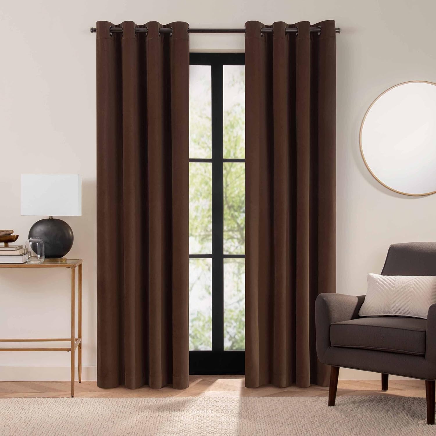 Truffle velvet eyelet curtains pair by Nylsa