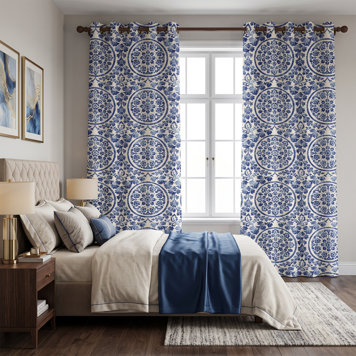 Medallion Digital Printed Eyelet Curtains – Pair