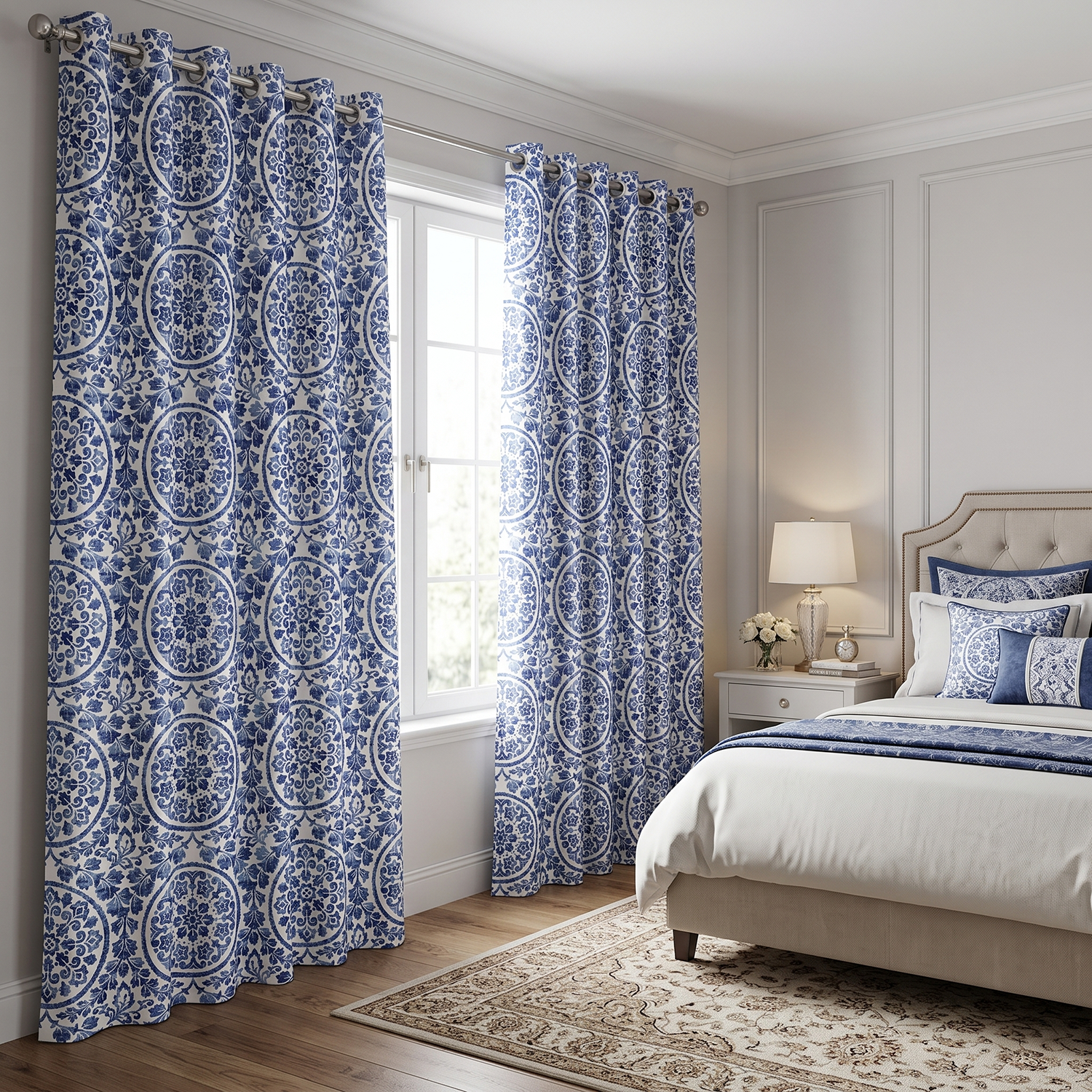 Medallion Digital Printed Eyelet Curtains – Pair