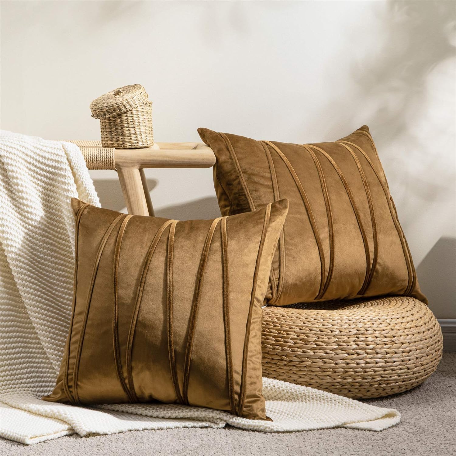 Brown velvet cushion covers set of 2 by Nylsa