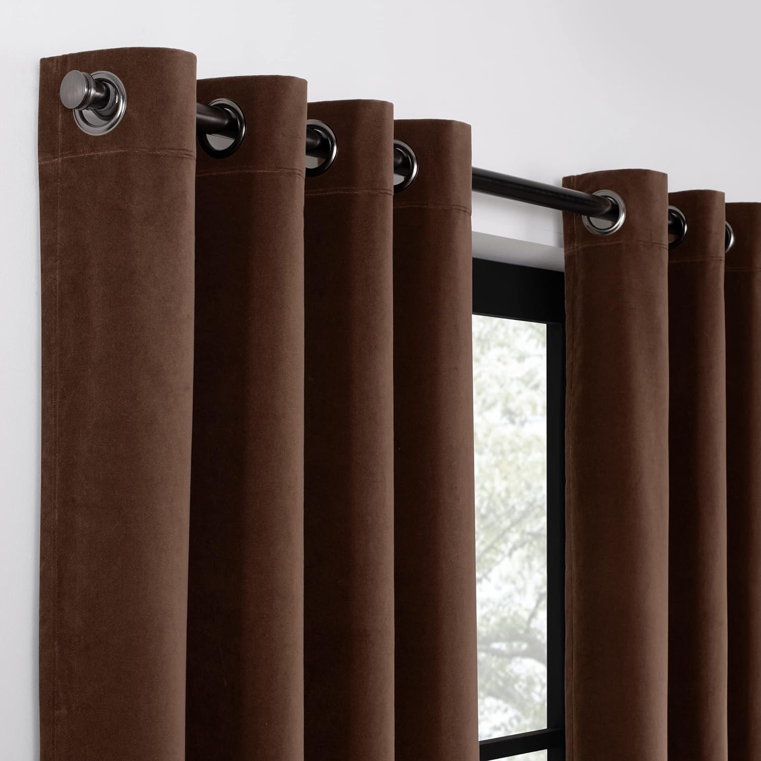 Truffle velvet eyelet curtains pair by Nylsa