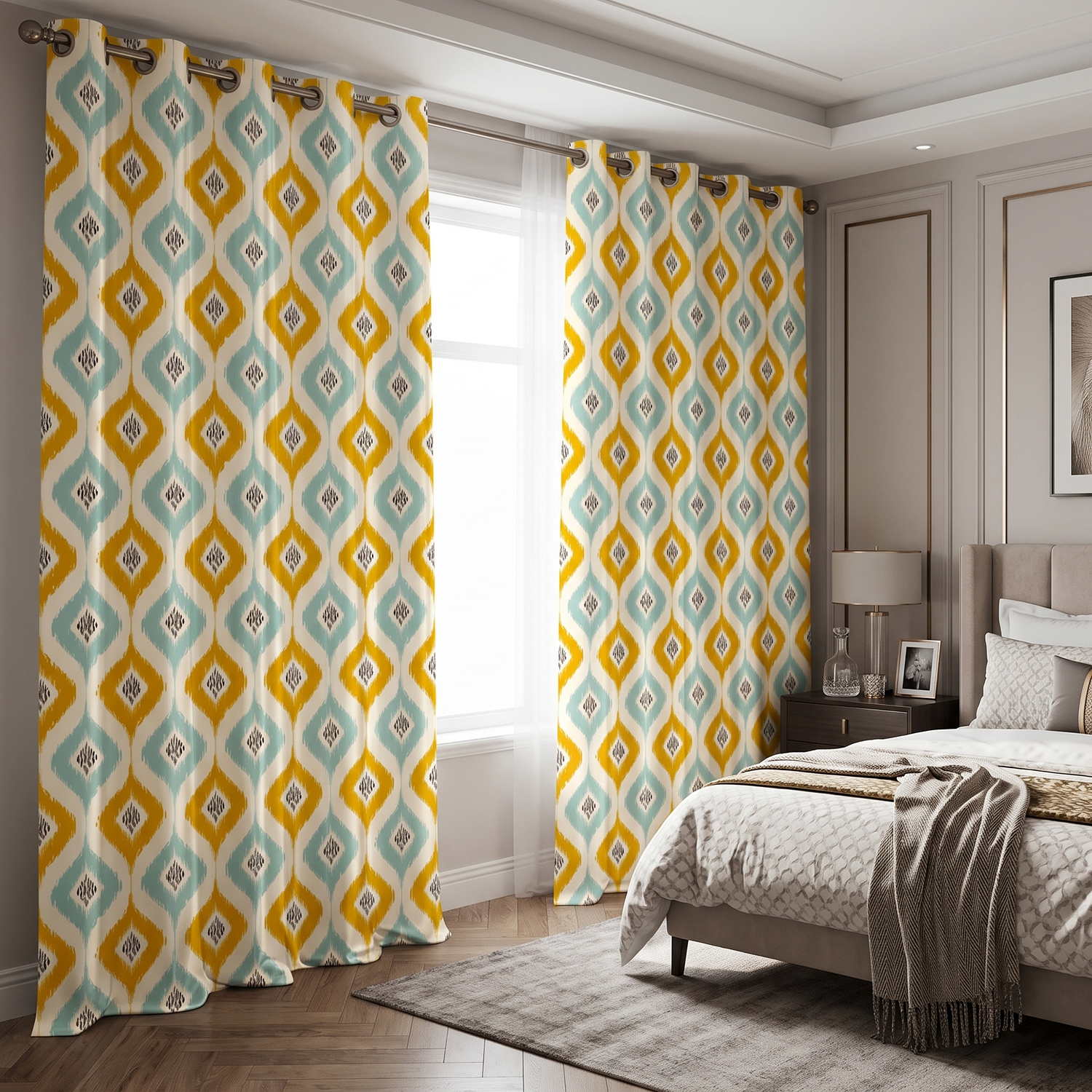 Saffron Digital Printed Eyelet Curtains – Pair