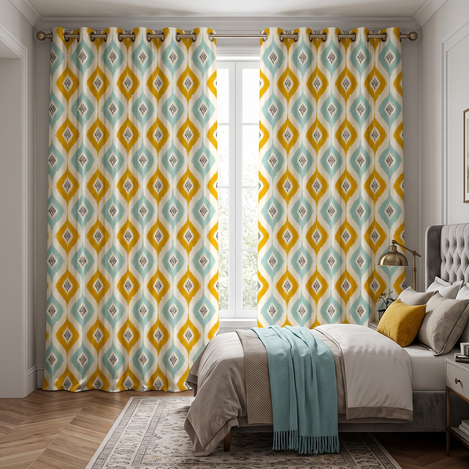Saffron Digital Printed Eyelet Curtains – Pair