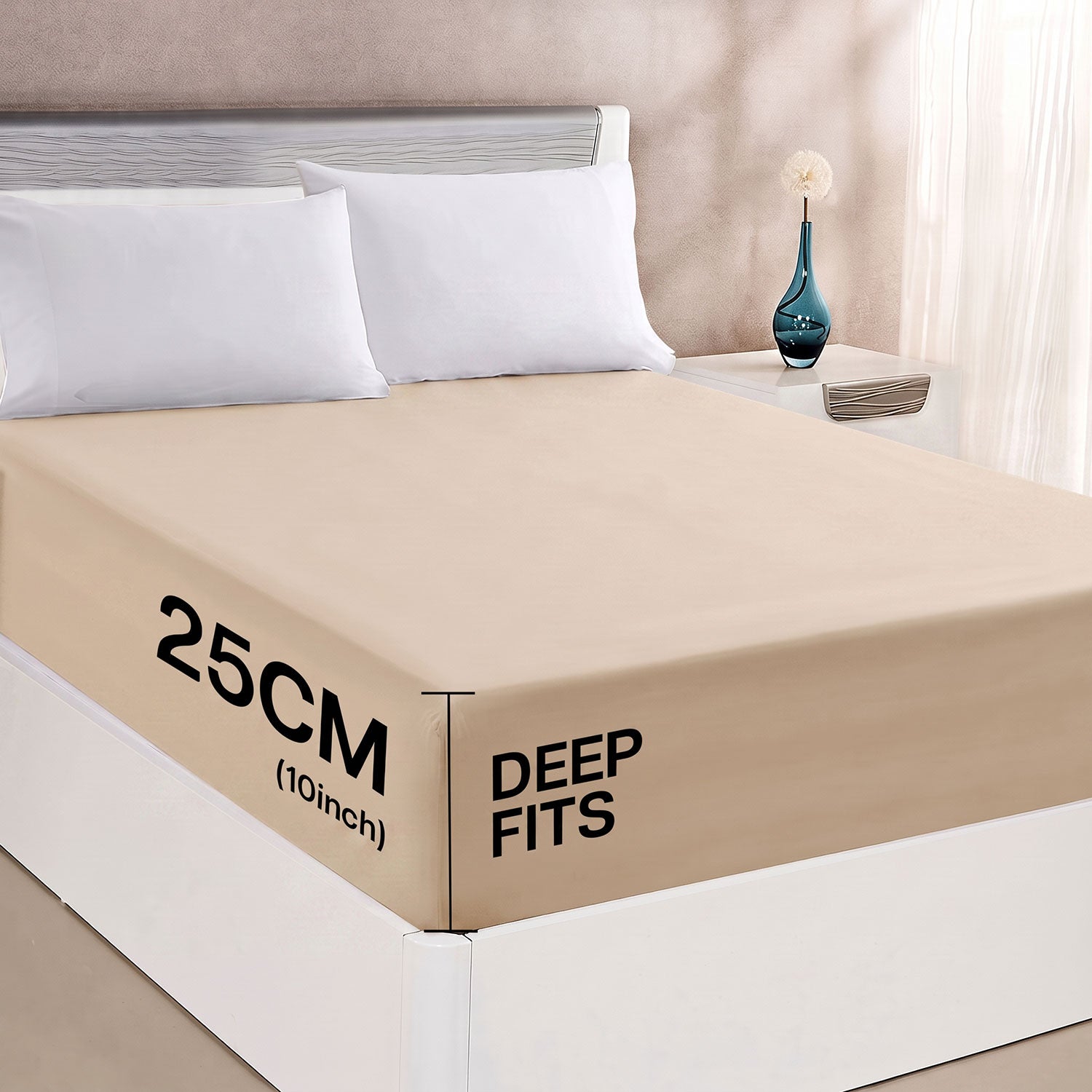 Beige 100% cotton fitted sheet by Nylsa