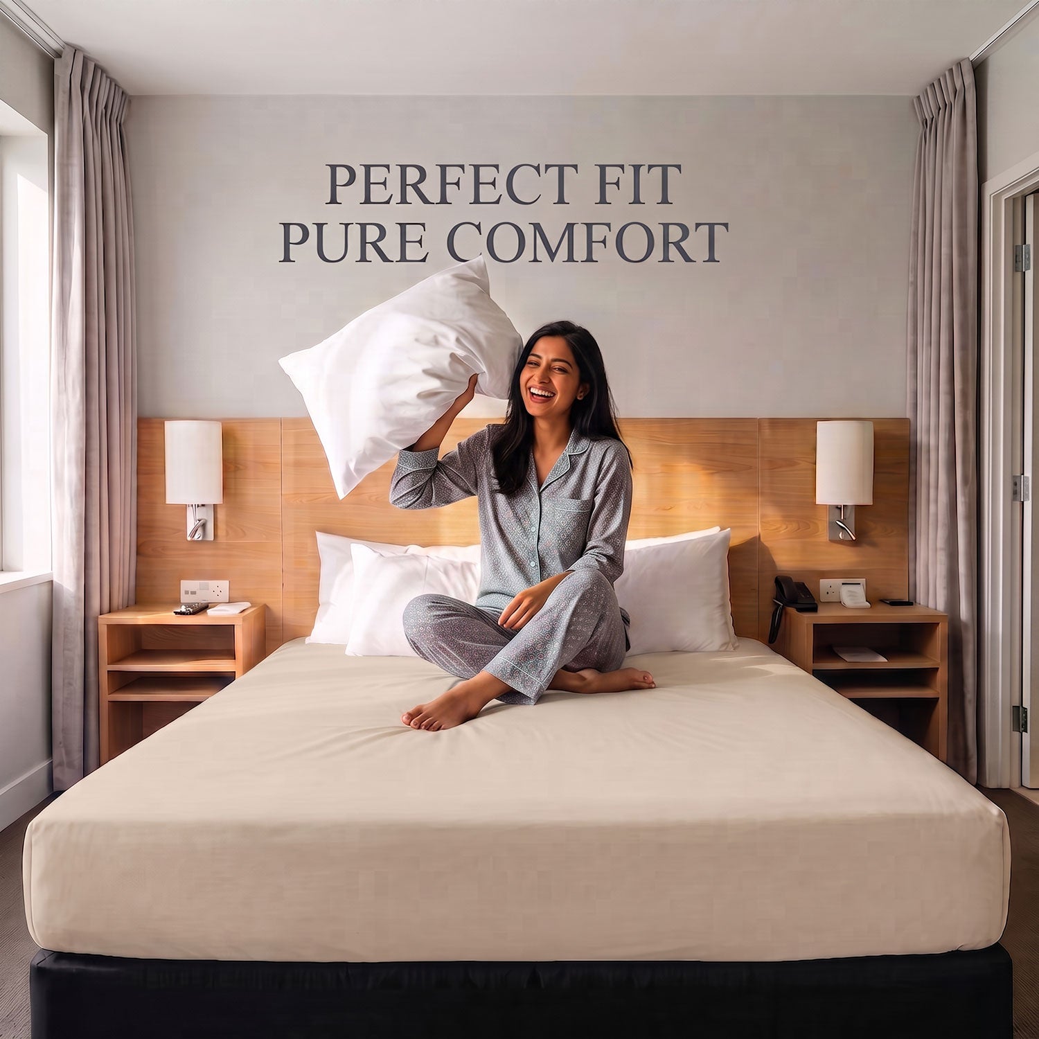Beige 100% cotton fitted sheet by Nylsa
