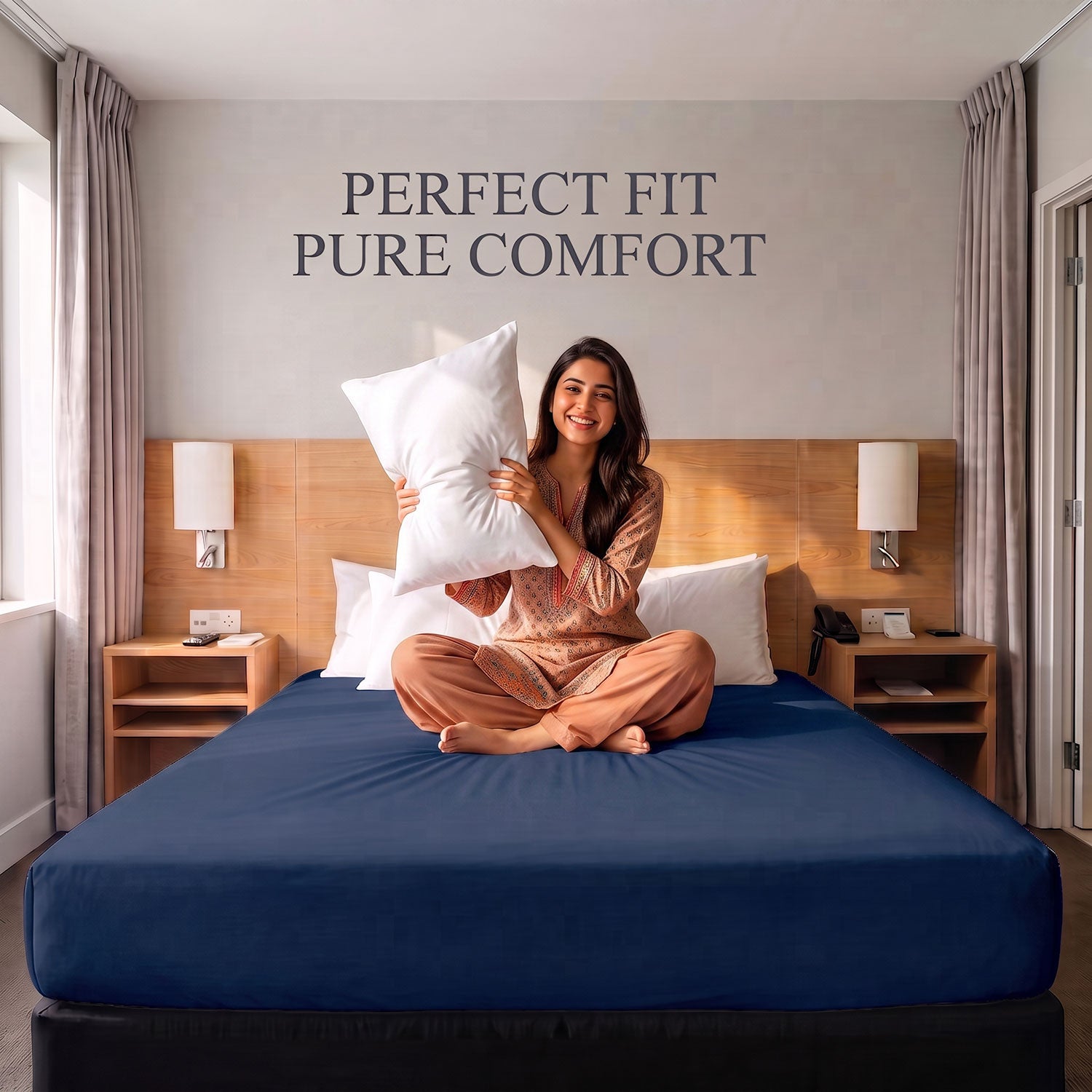 Deep Navy 100% cotton fitted sheet by Nylsa