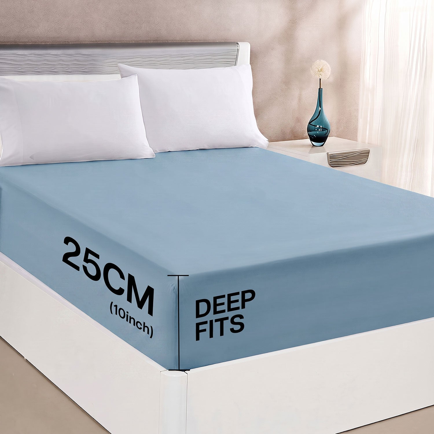 Dusty Blue 100% cotton fitted sheet by Nylsa