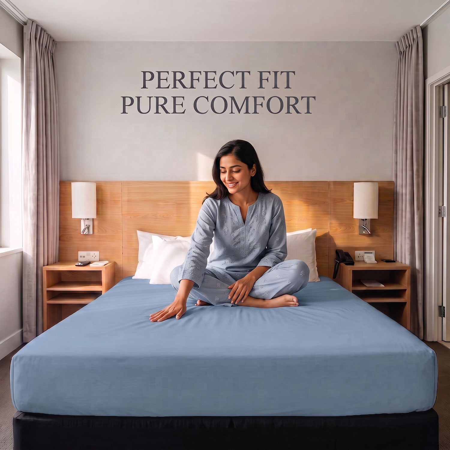 Dusty Blue 100% cotton fitted sheet by Nylsa