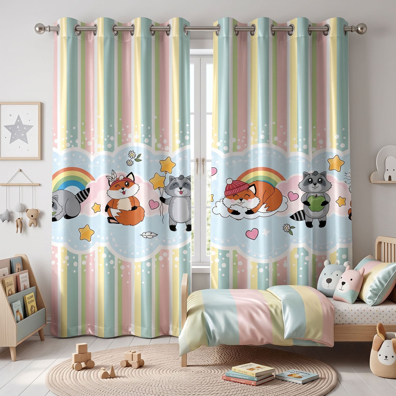 Cuddles Digital Printed Eyelet Curtains – Pair
