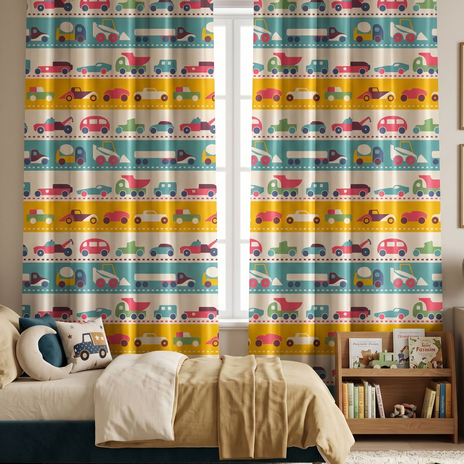Roadster Digital Printed Eyelet Curtains – Pair