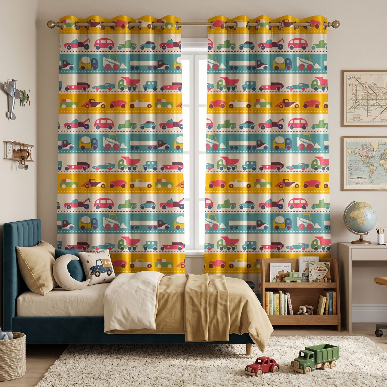 Roadster Digital Printed Eyelet Curtains – Pair
