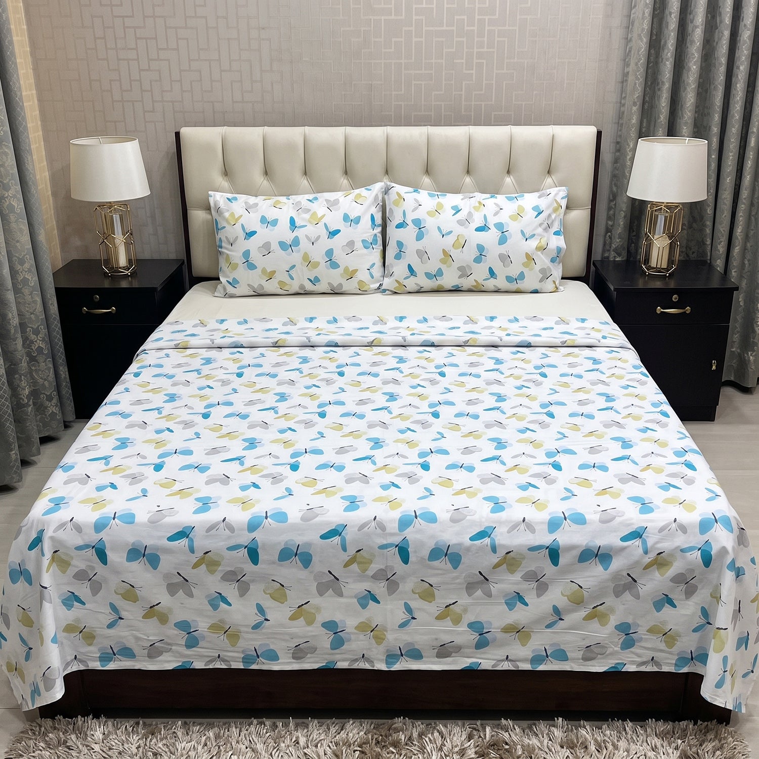 Flutter Printed Bed Sheet Set – King Size 3 Pcs