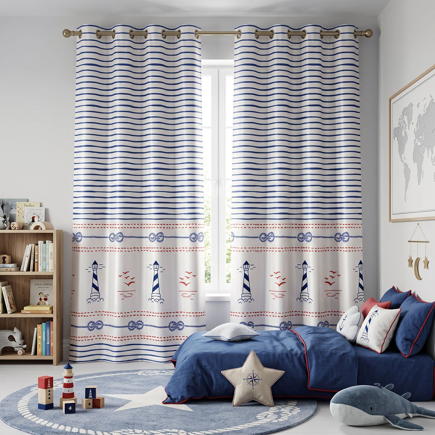 Sailor Digital Printed Eyelet Curtains – Pair