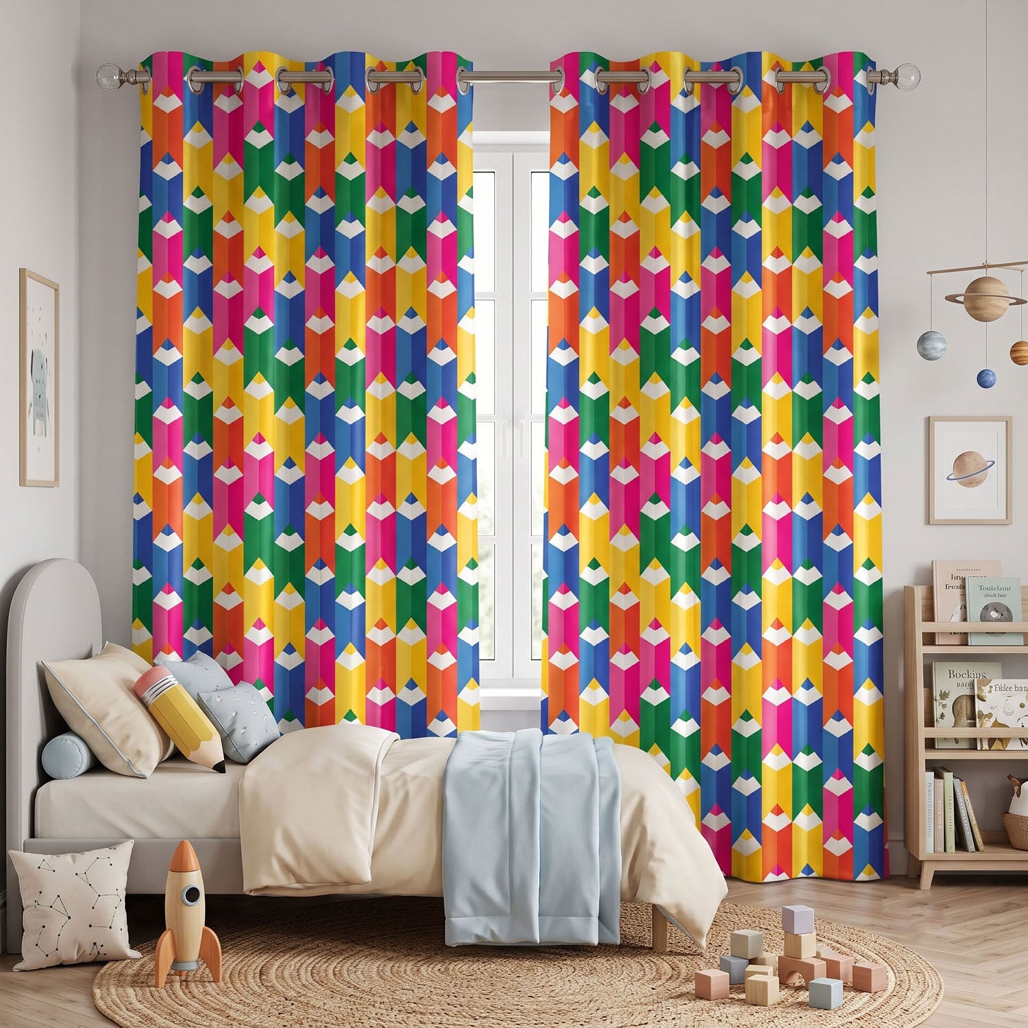 Crayons Digital Printed Eyelet Curtains – Pair