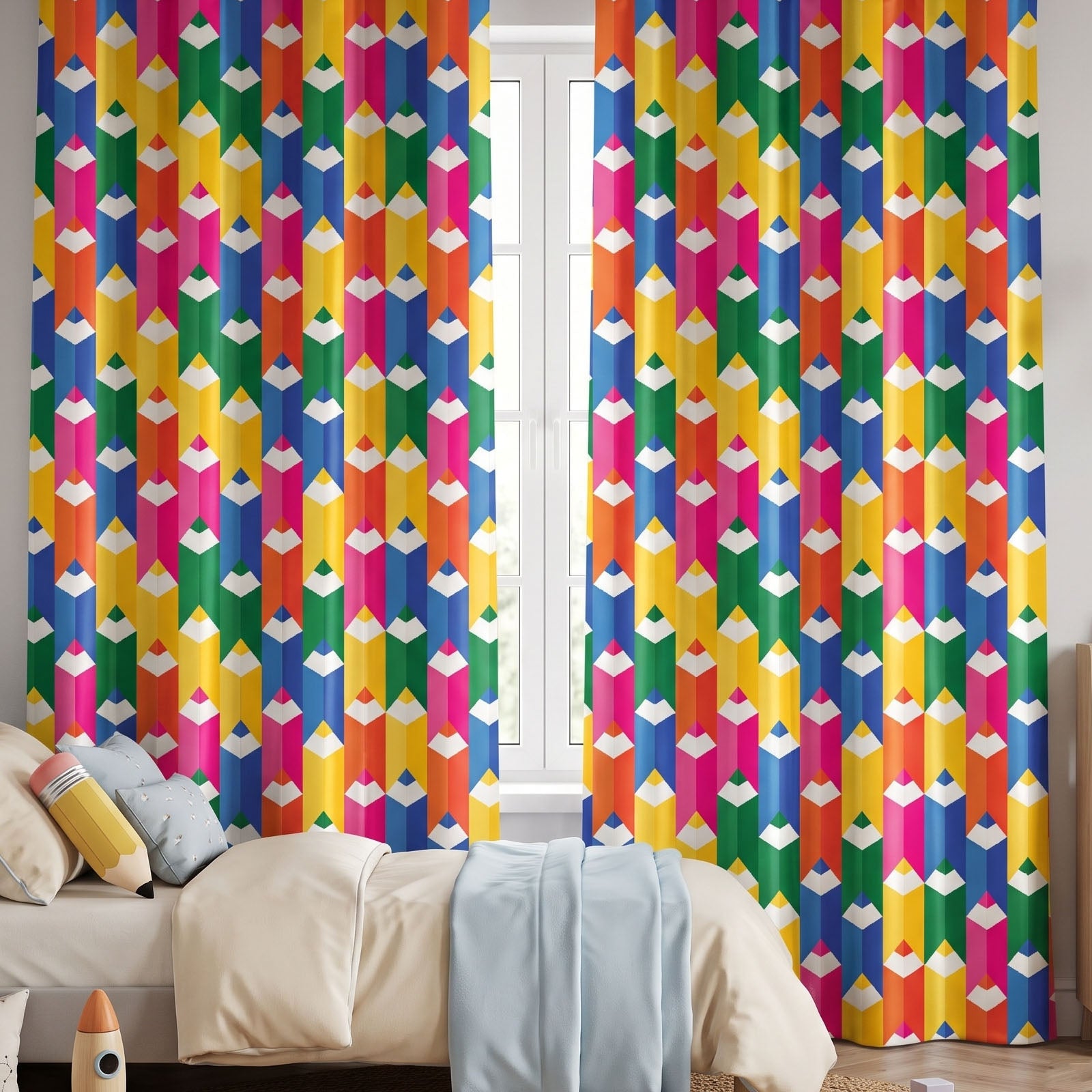 Crayons Digital Printed Eyelet Curtains – Pair