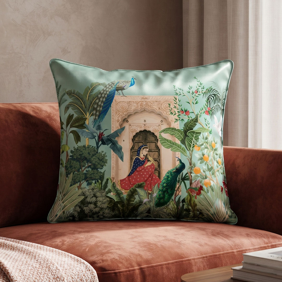 Mughal Reverie digital printed cushion cover by Nylsa