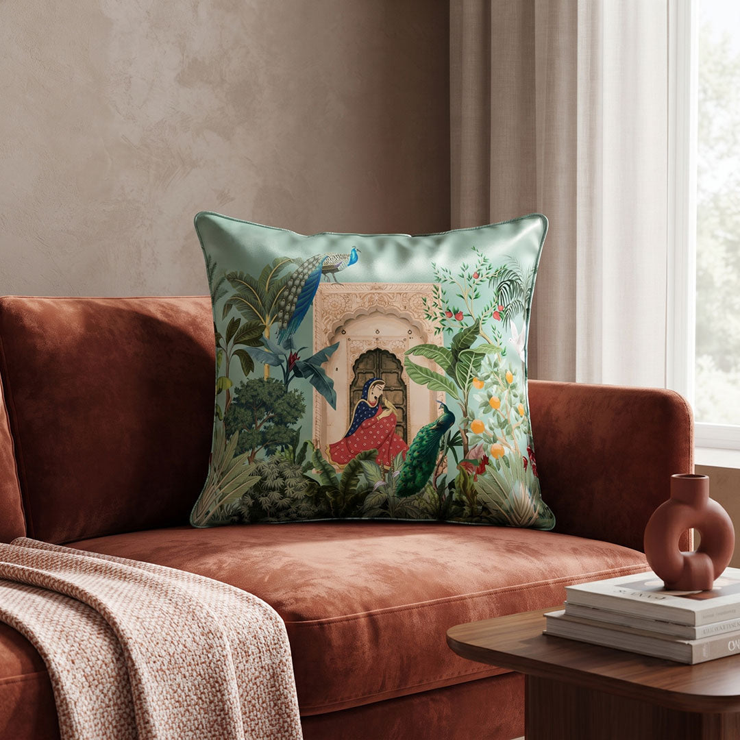 Mughal Reverie digital printed cushion cover by Nylsa