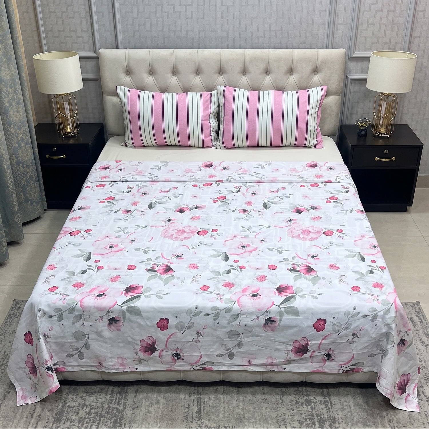 Blush Printed Bed Sheet Set – King Size 3 Pcs