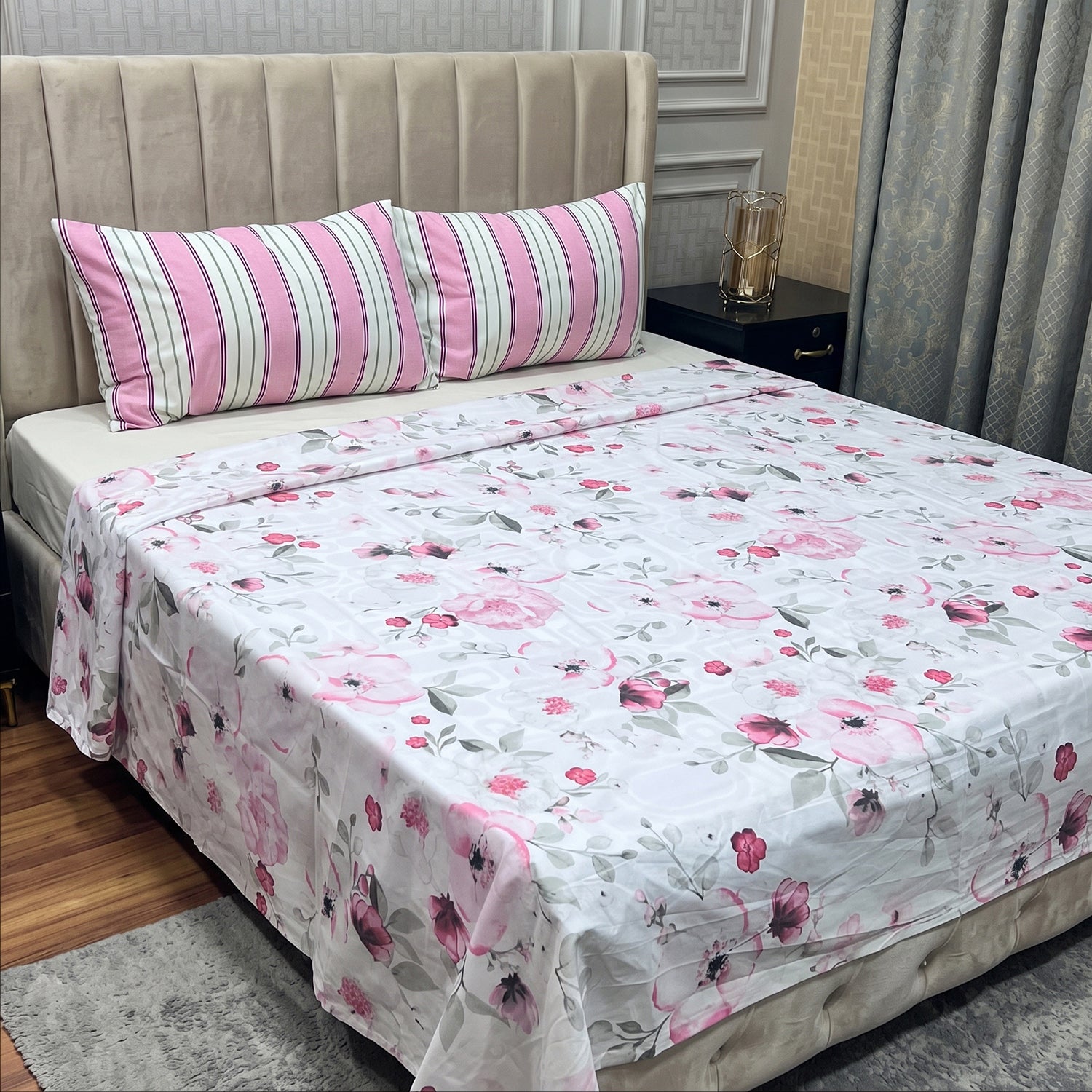 Blush Printed Bed Sheet Set – King Size 3 Pcs