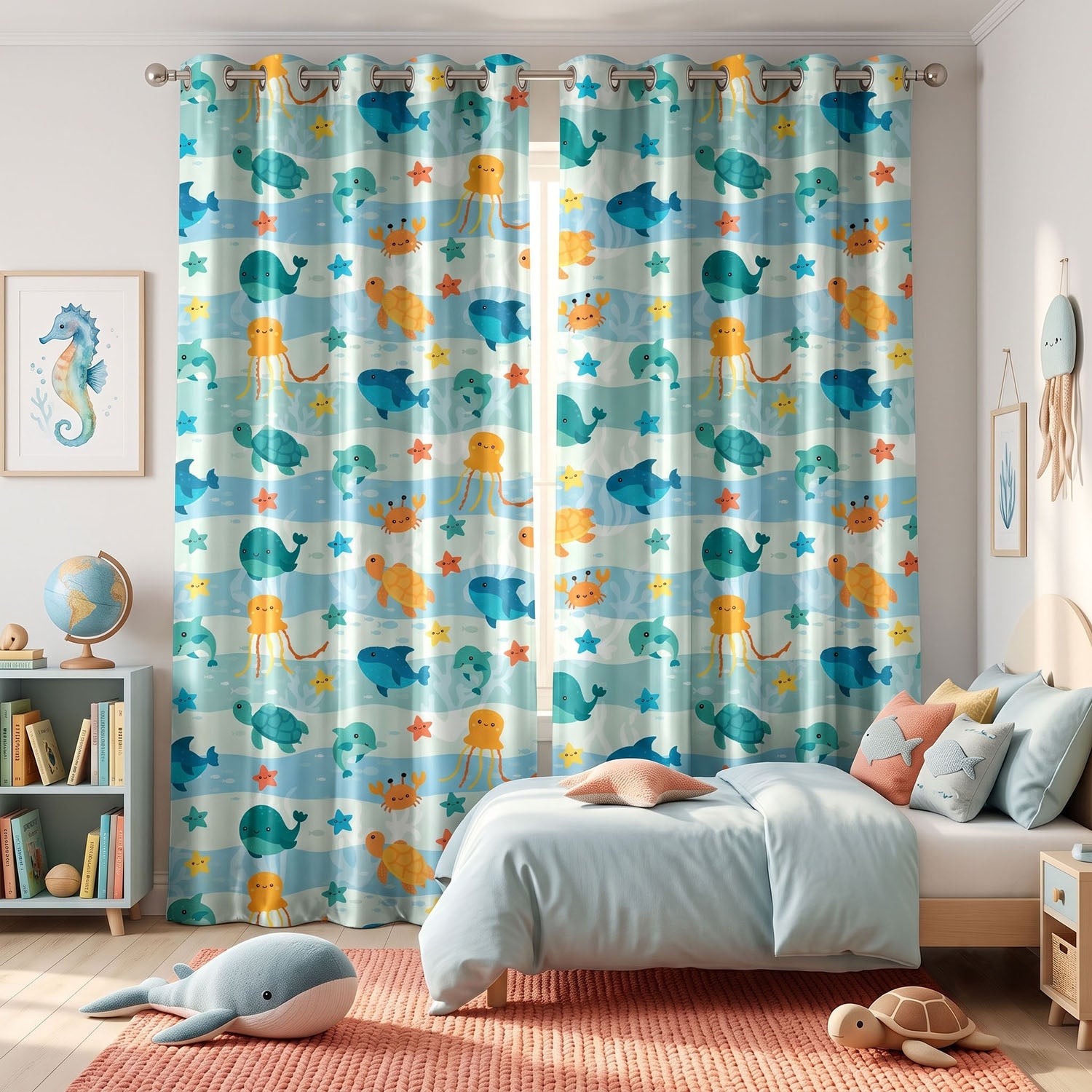 Seabreeze Digital Printed Eyelet Curtains – Pair