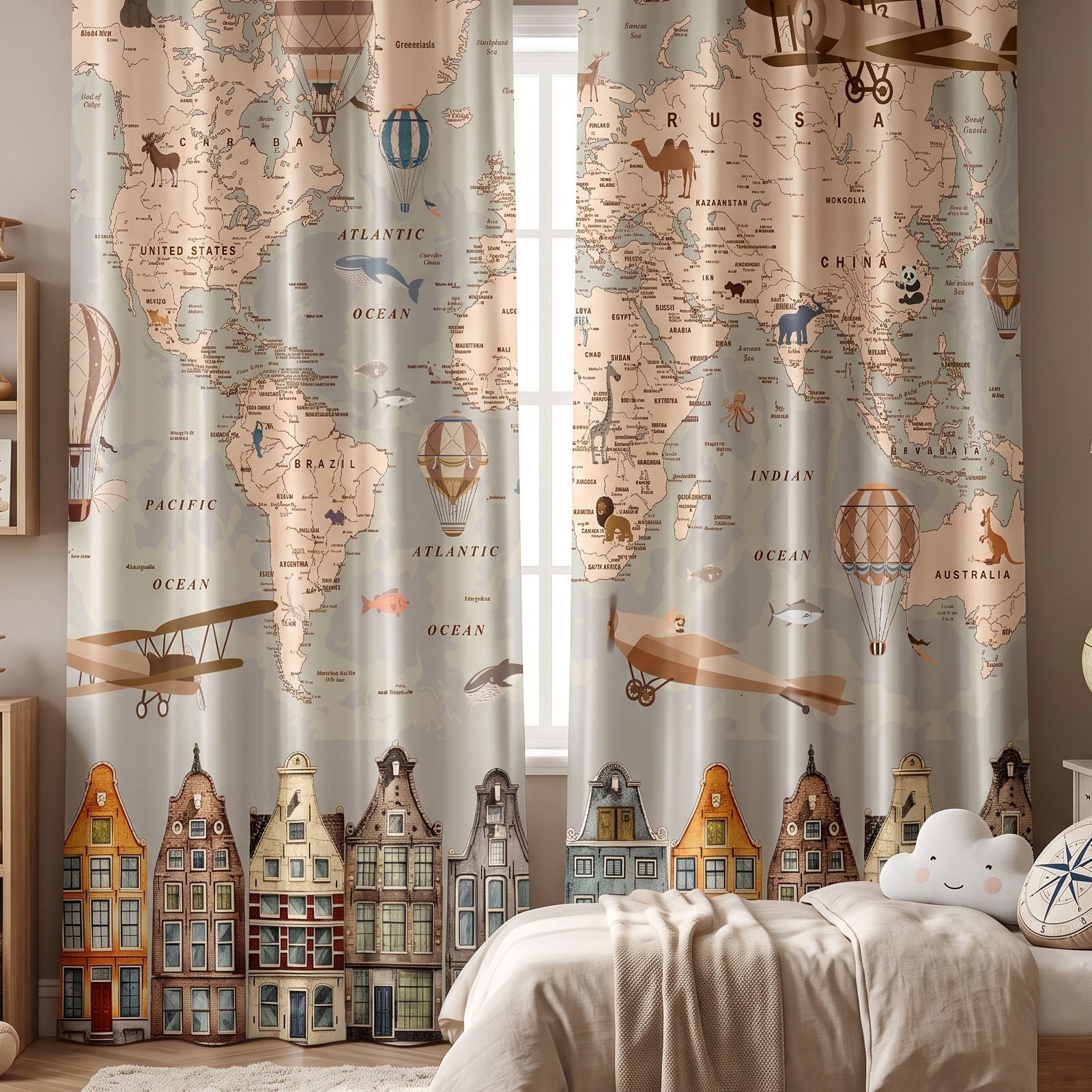 Voyager Digital Printed Eyelet Curtains – Pair
