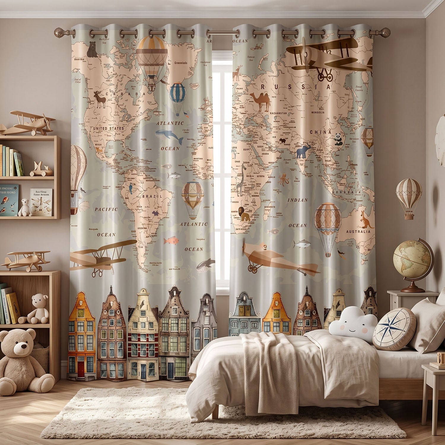 Voyager Digital Printed Eyelet Curtains – Pair