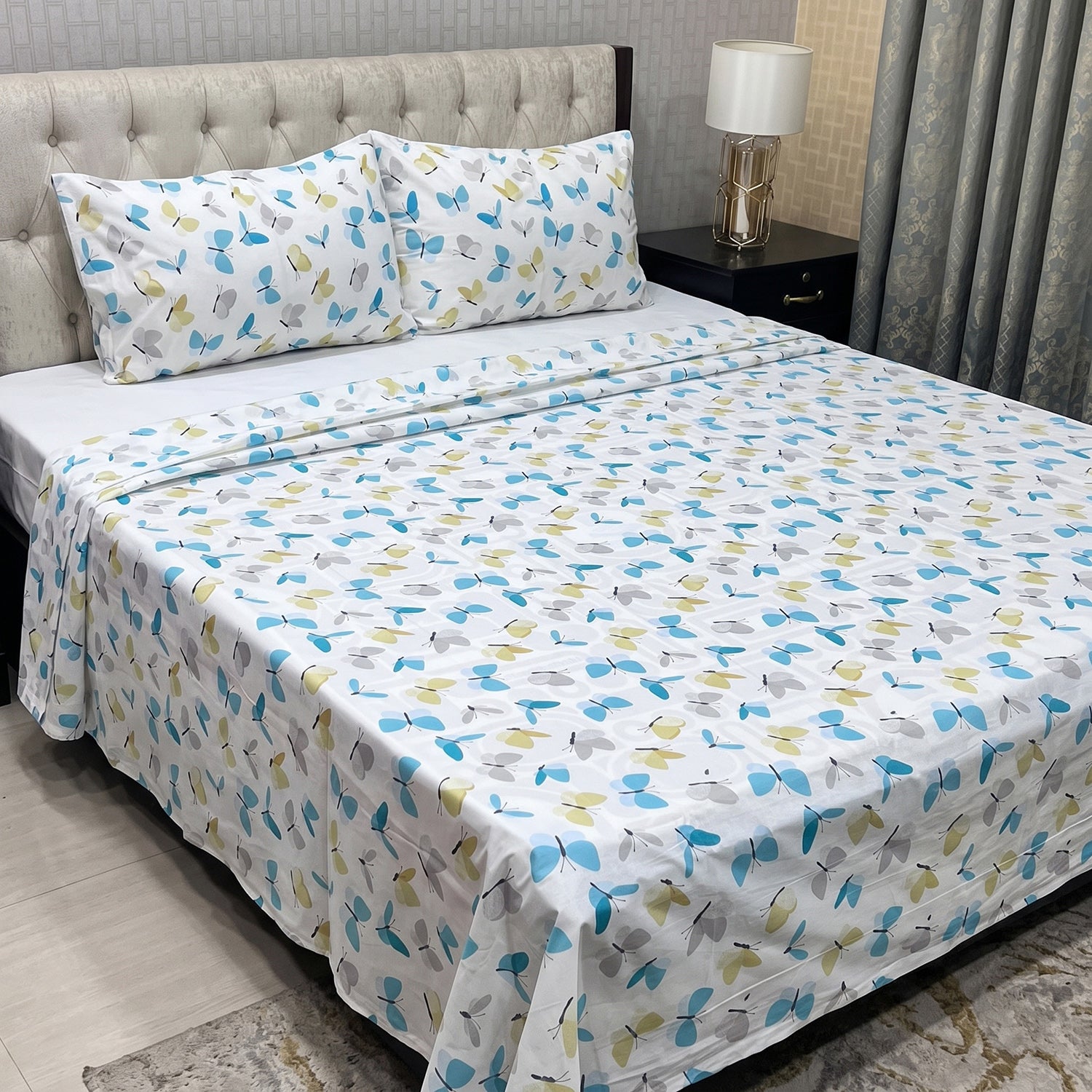 Flutter Printed Bed Sheet Set – King Size 3 Pcs
