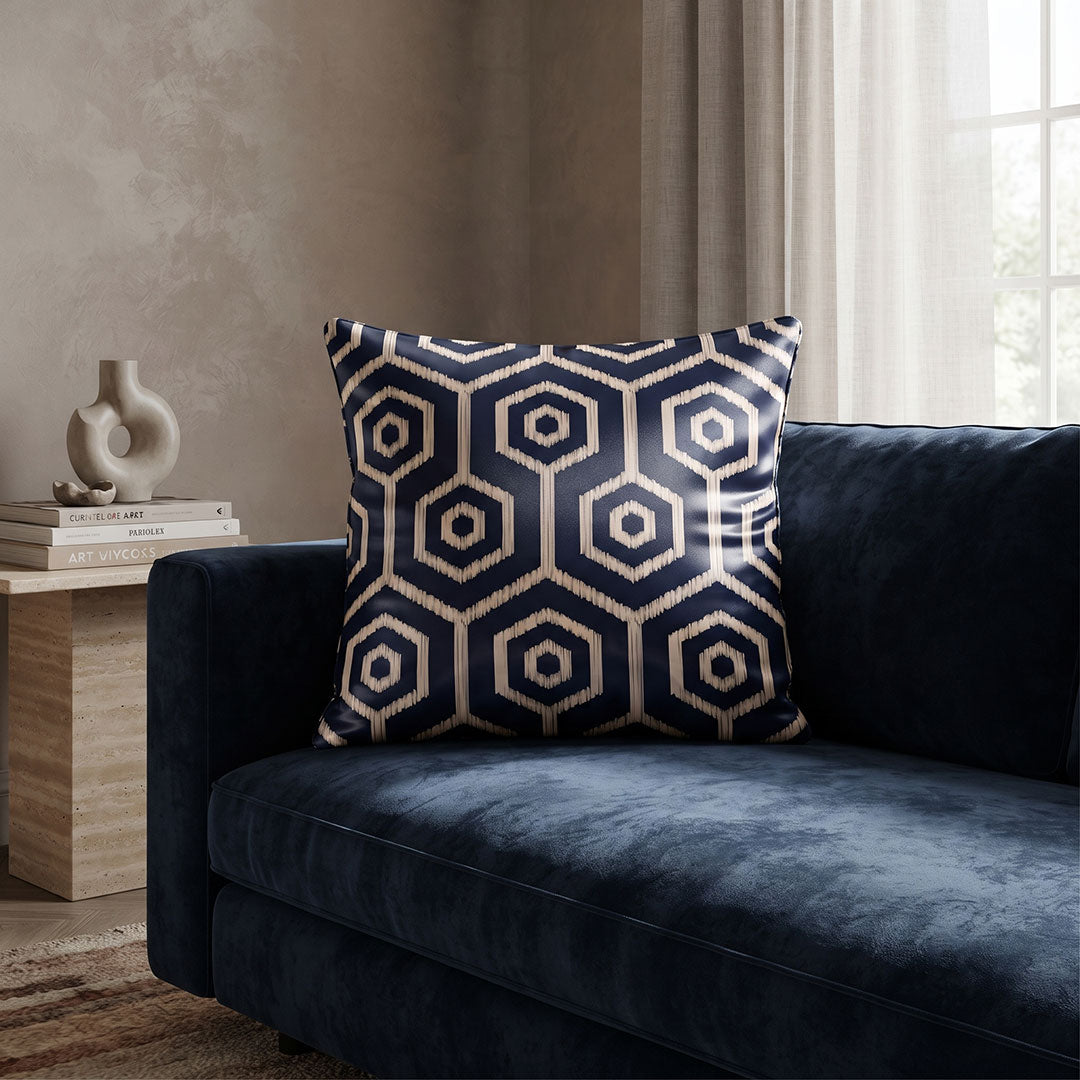 Hexa Navy digital printed cushion cover by Nylsa