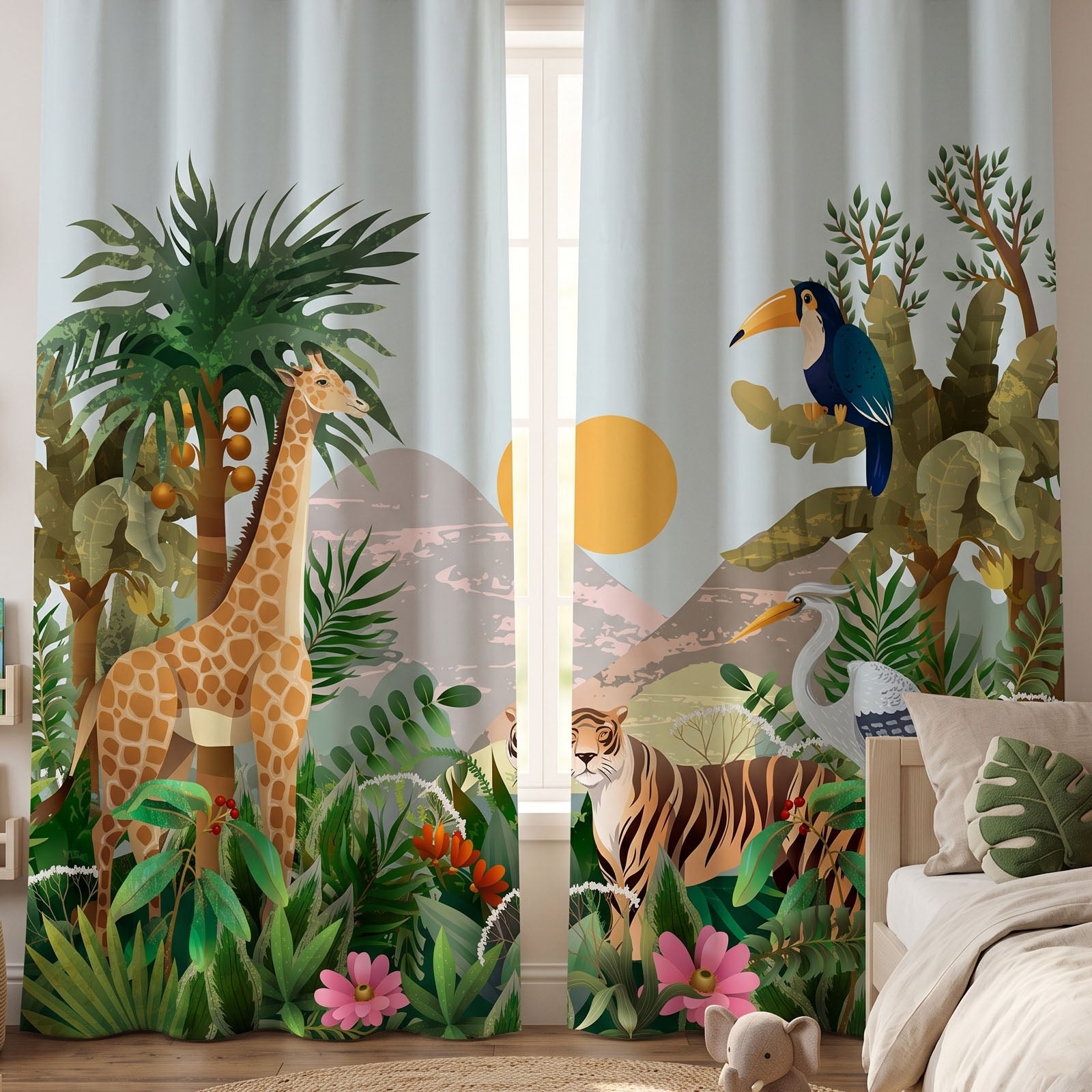 Safari Digital Printed Eyelet Curtains – Pair